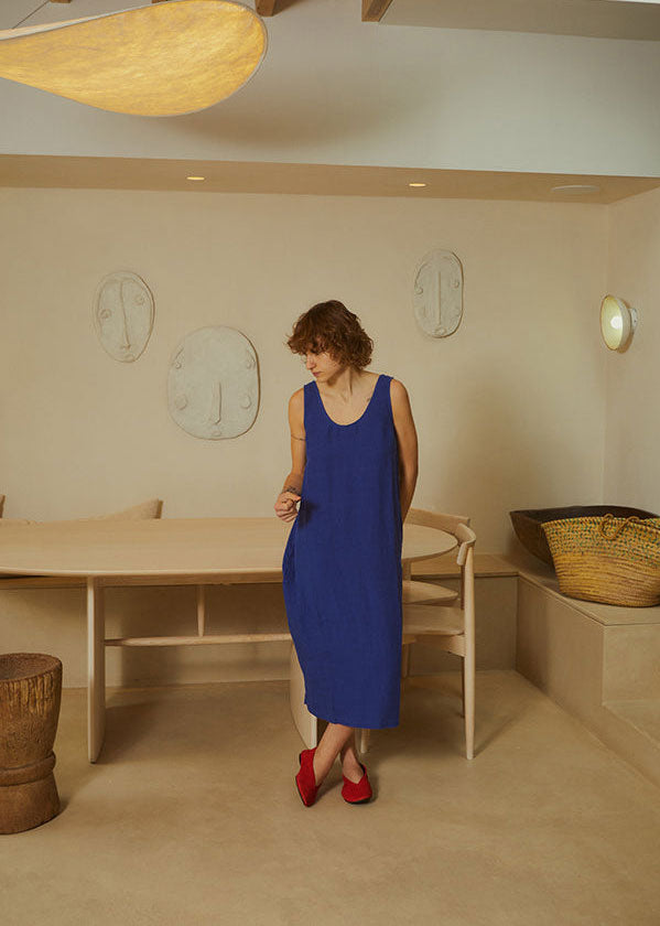 L.F.Markey Basic Linen Shift Dress - Cobalt