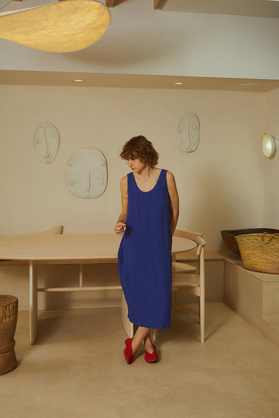 L.F.Markey Basic Linen Shift Dress - Cobalt