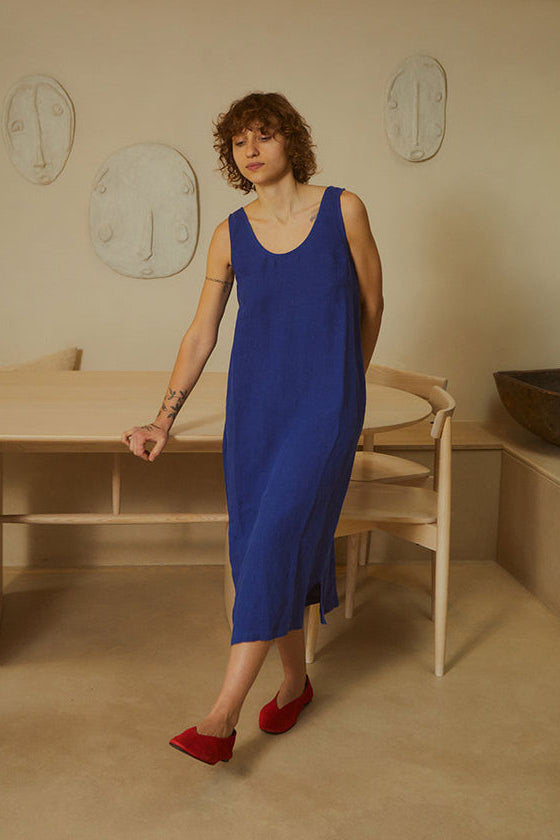 L.F.Markey Basic Linen Shift Dress - Cobalt