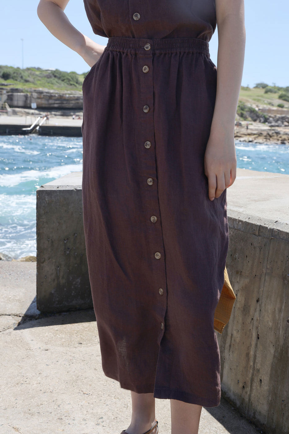 L.F.Markey Basic Button Front Skirt - Chocolate
