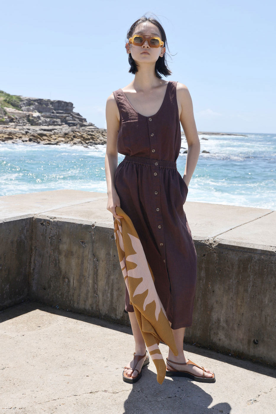 L.F.Markey Basic Button Front Skirt - Chocolate