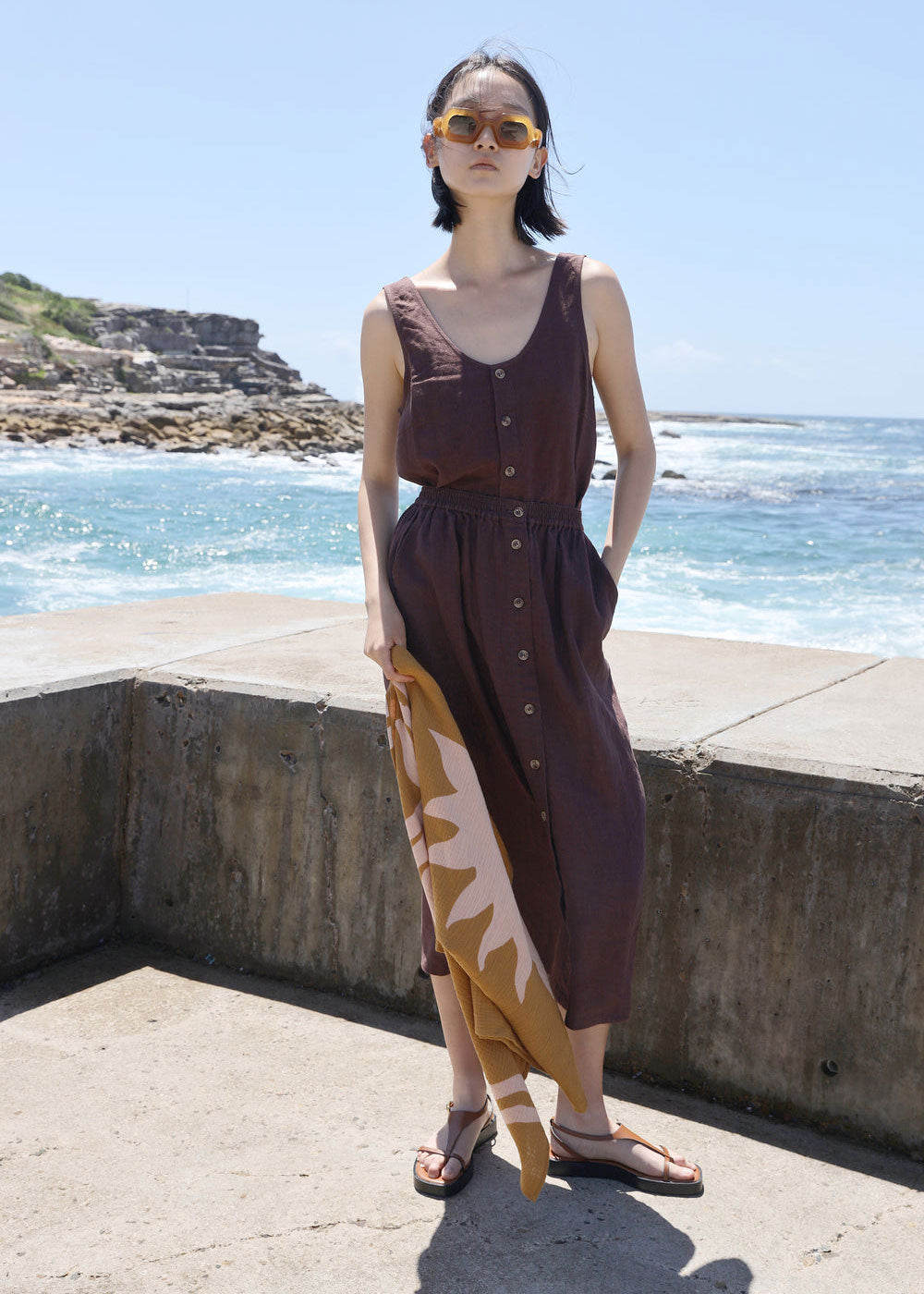 L.F.Markey Basic Button Front Skirt - Chocolate