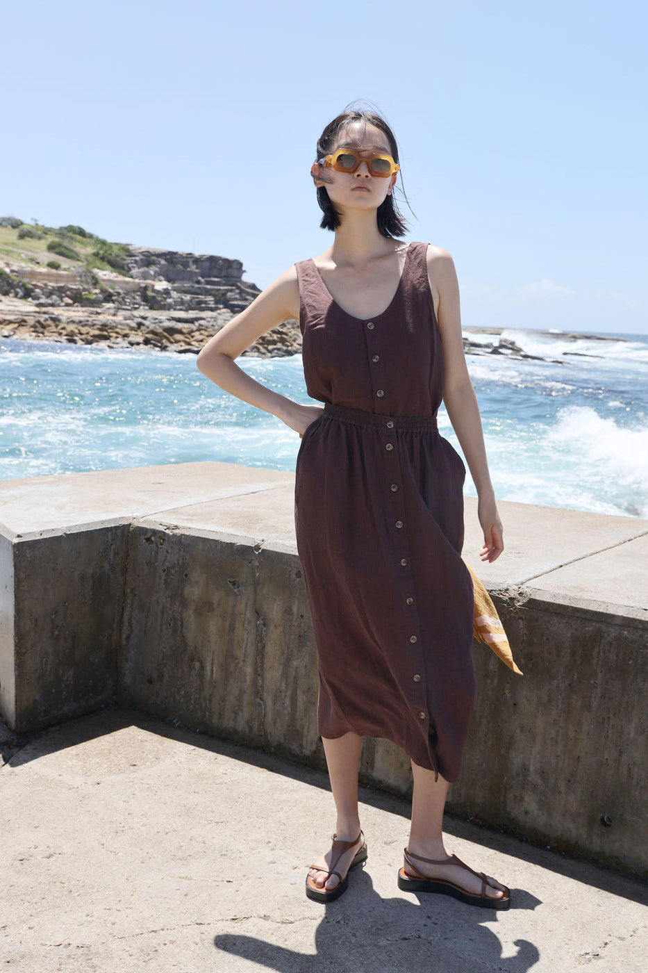 L.F.Markey Basic Button Front Skirt - Chocolate