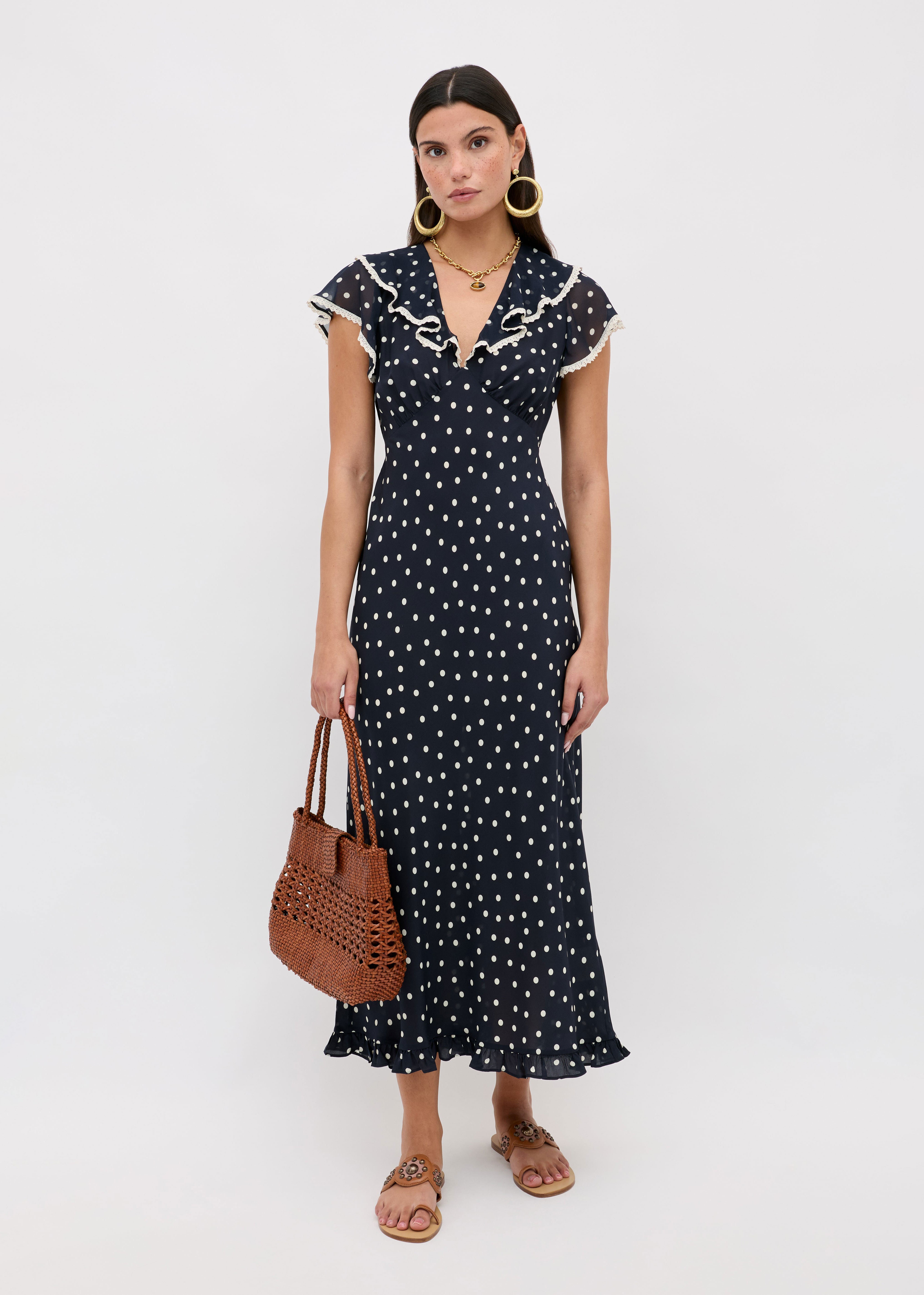 Rixo Bethea Midi Dress - Layla Dot Navy