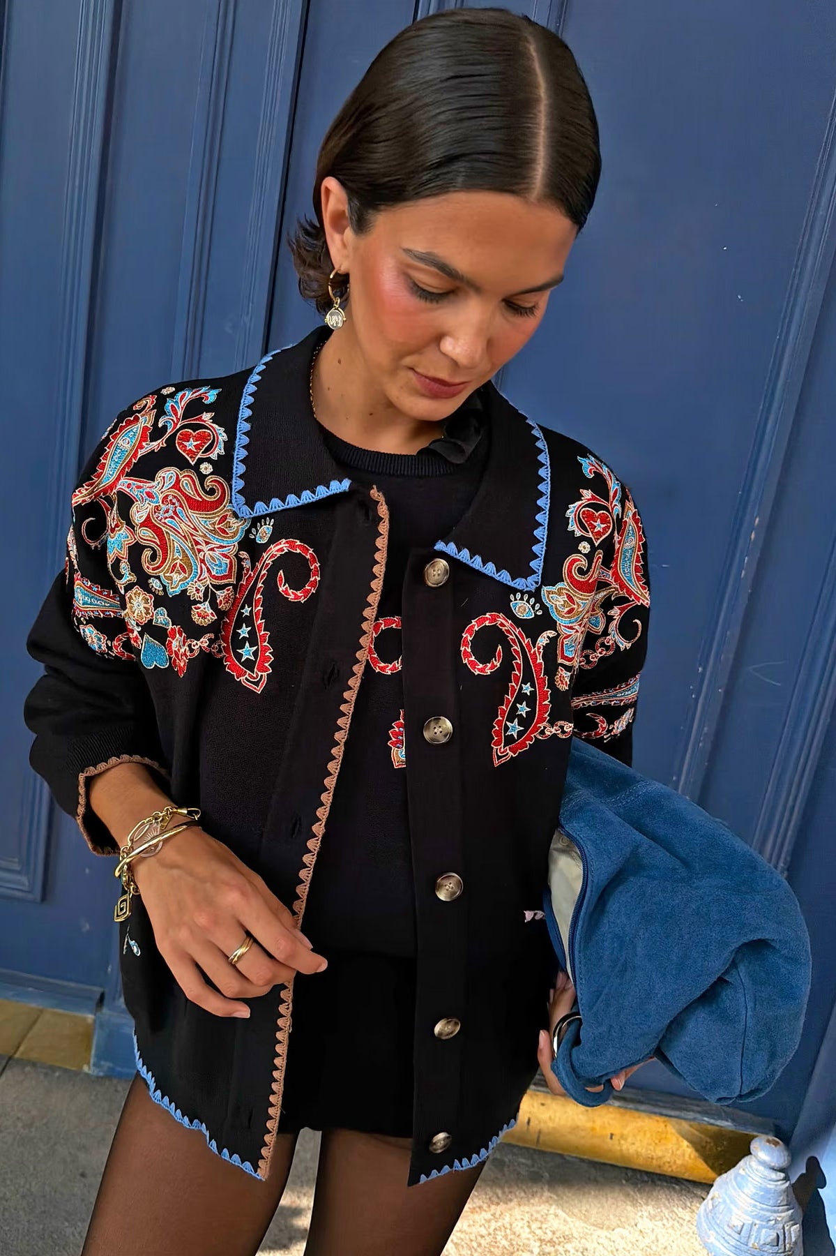 Never Fully Dressed Black Embroidered Paisley Cardigan