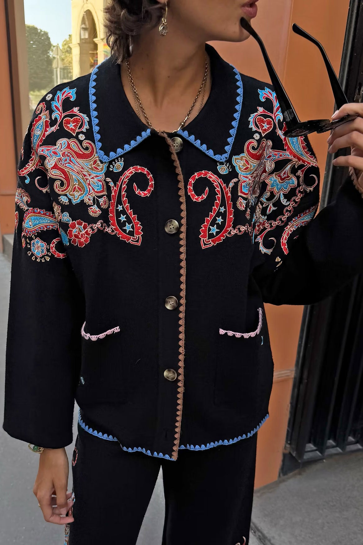 Never Fully Dressed Black Embroidered Paisley Cardigan