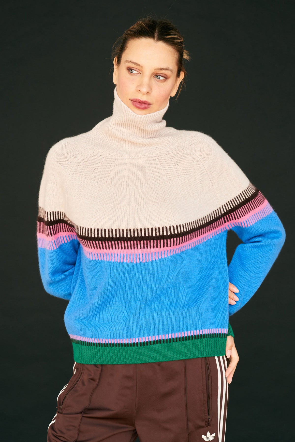 Jumper 1234 Block Fair Isle Tweed Roll Collar