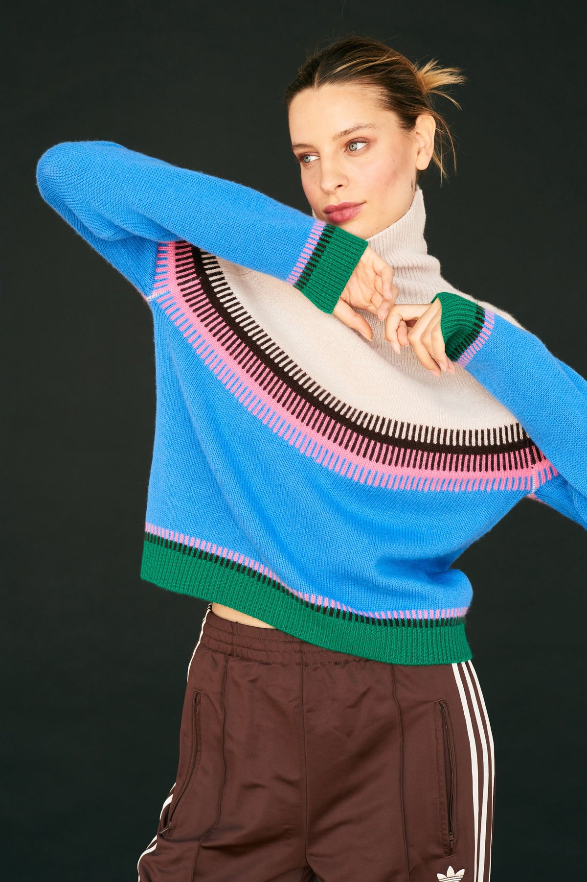 Jumper 1234 Block Fair Isle Tweed Roll Collar