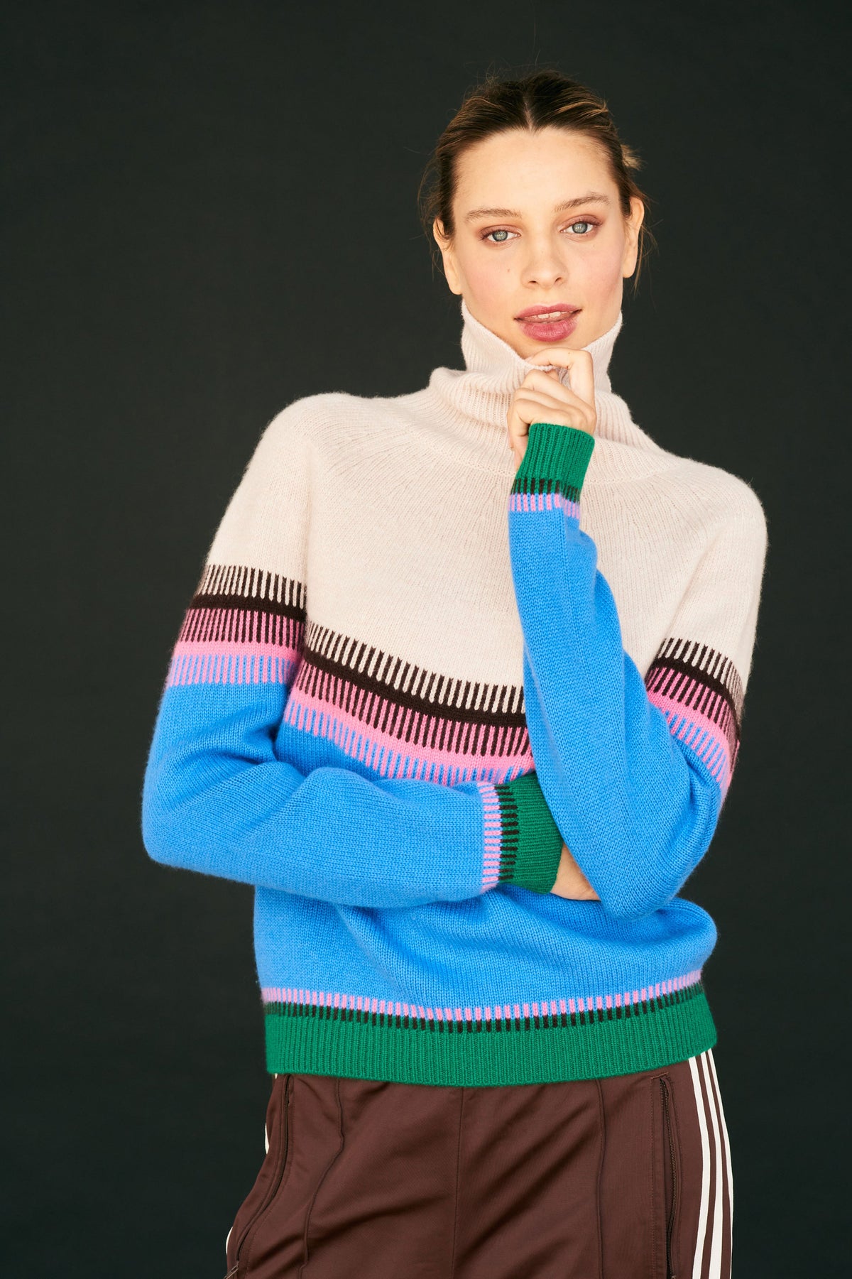 Jumper 1234 Block Fair Isle Tweed Roll Collar