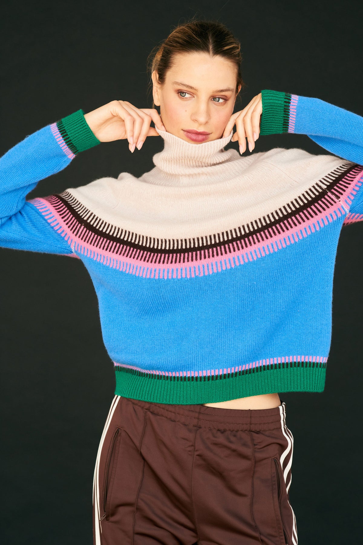 Jumper 1234 Block Fair Isle Tweed Roll Collar
