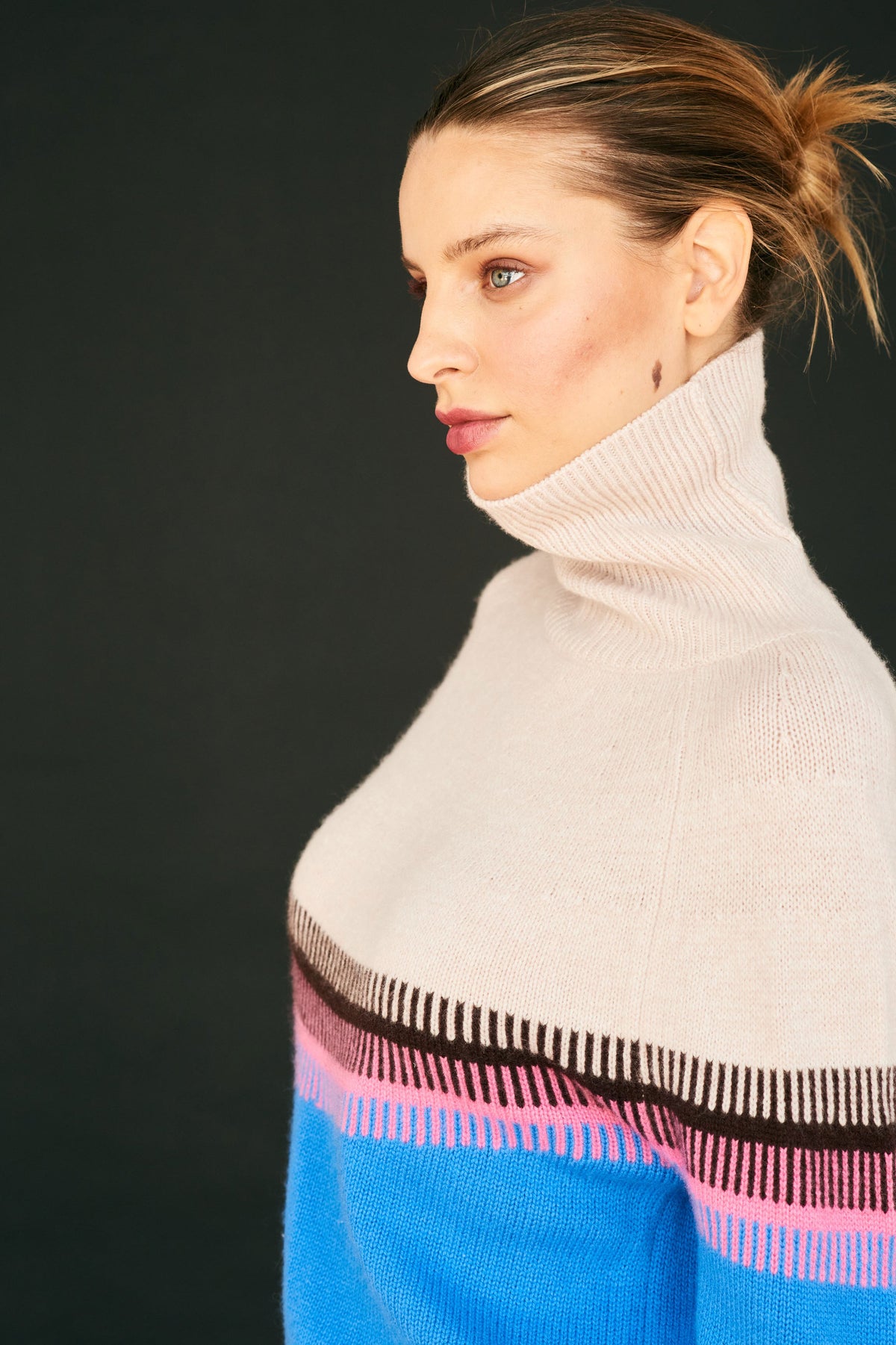 Jumper 1234 Block Fair Isle Tweed Roll Collar