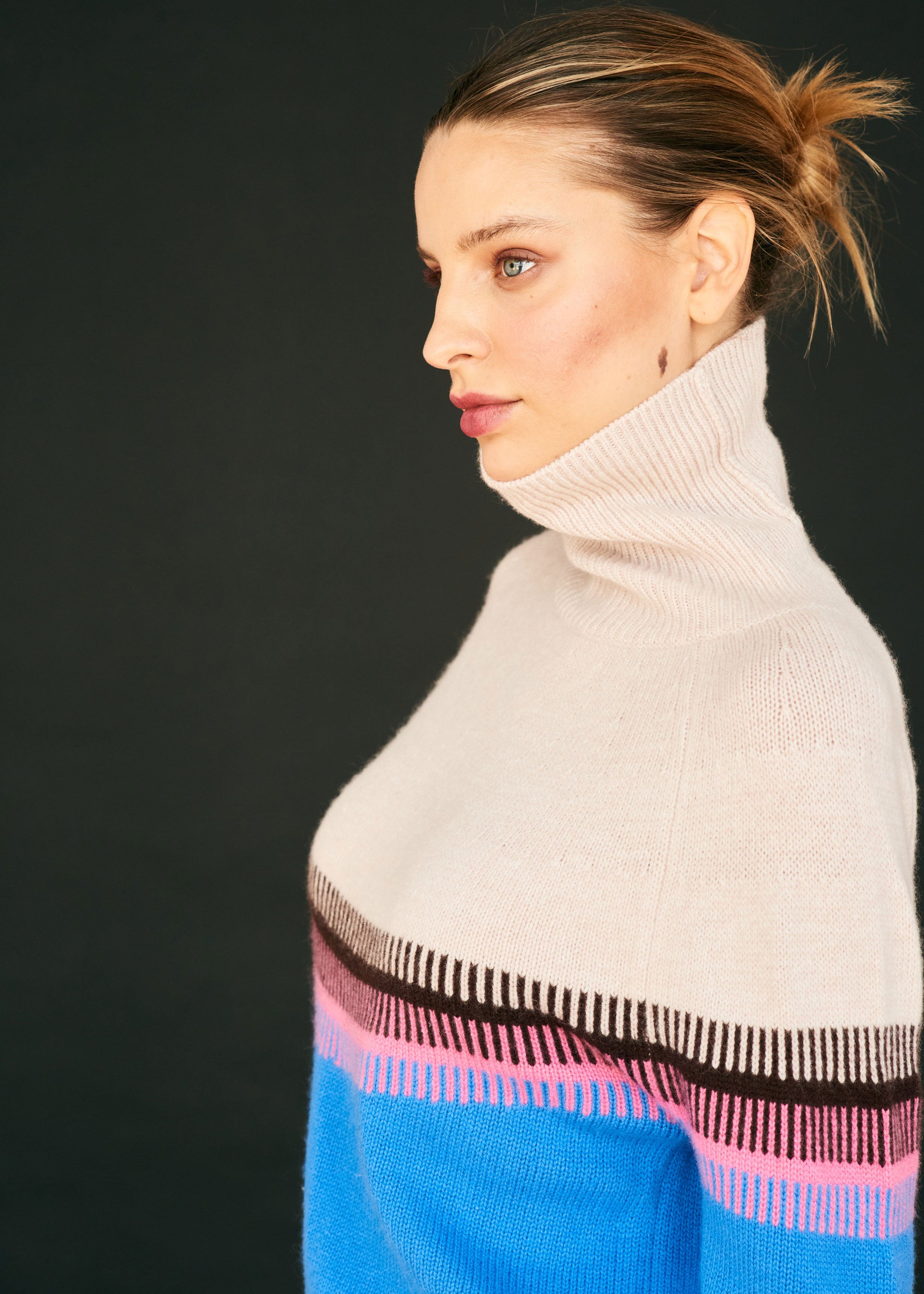Jumper 1234 Block Fair Isle Tweed Roll Collar