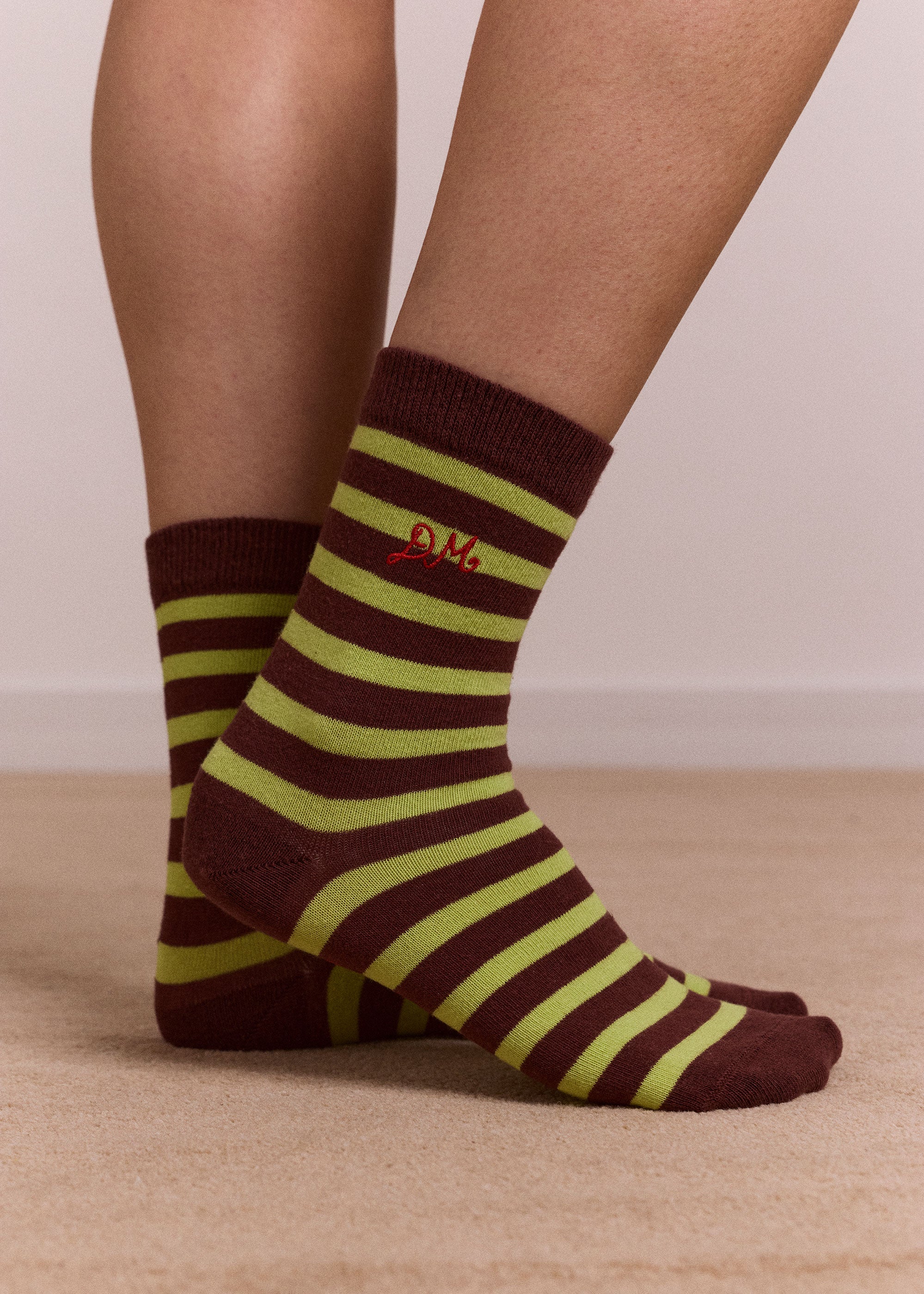 Damson Madder Calf Length 2 Pack Socks - Choc & Avocado