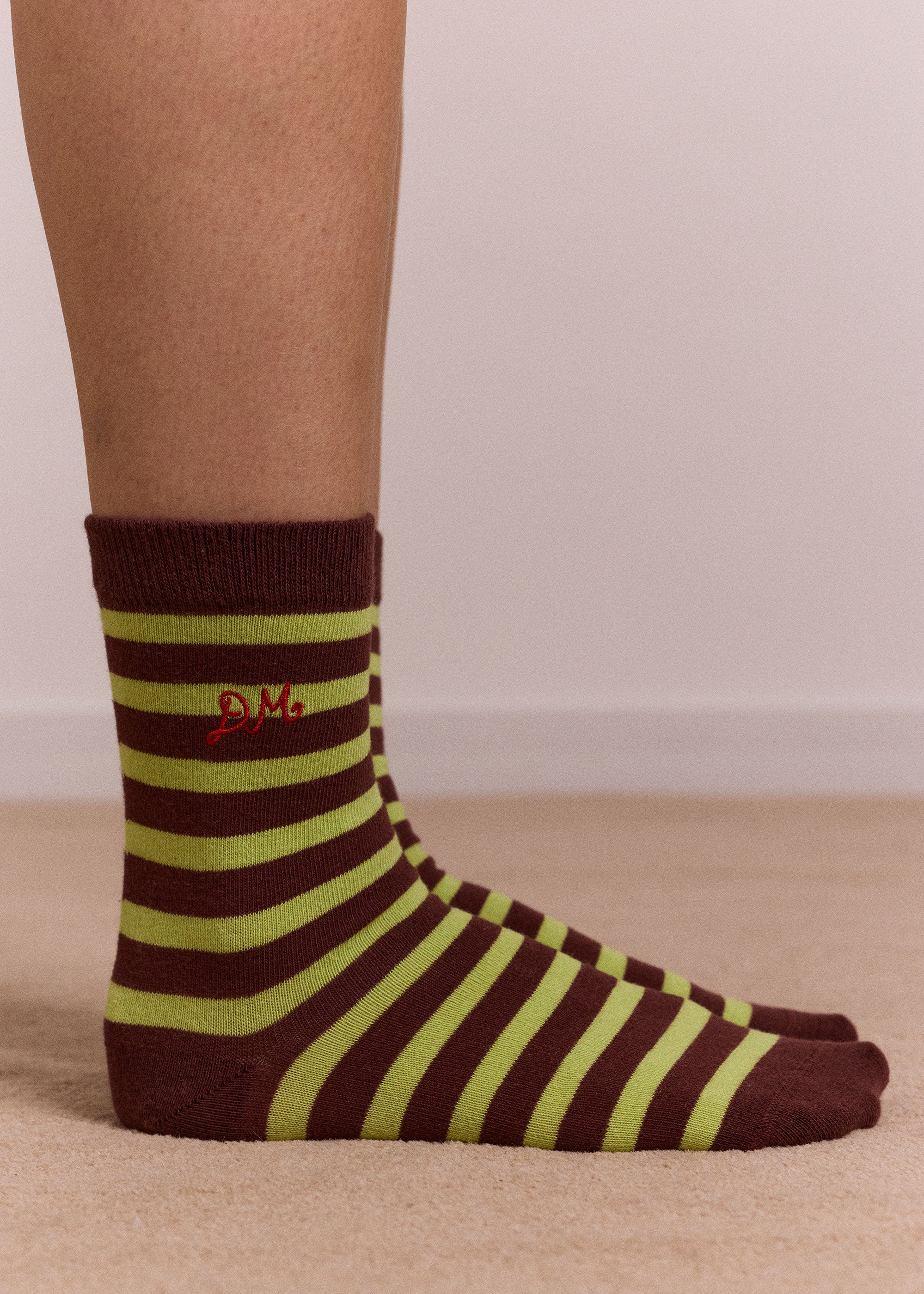 Damson Madder Calf Length 2 Pack Socks - Choc & Avocado