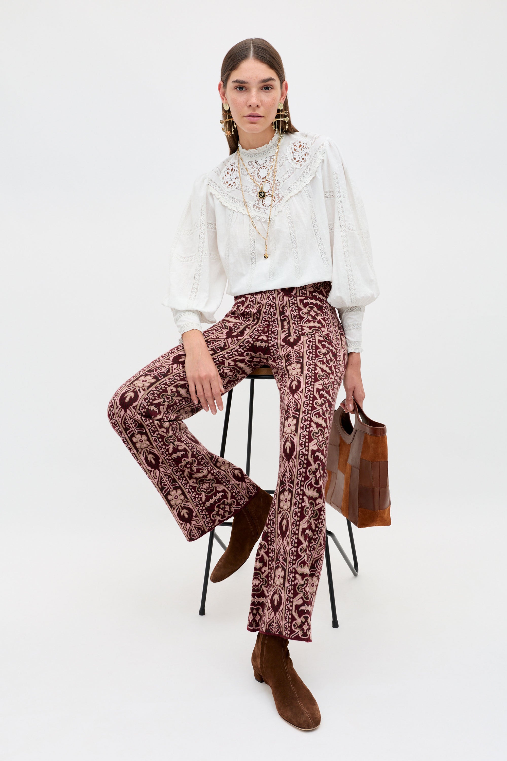 Rixo Ceara Trousers - Tapestry Bloom Bordeaux