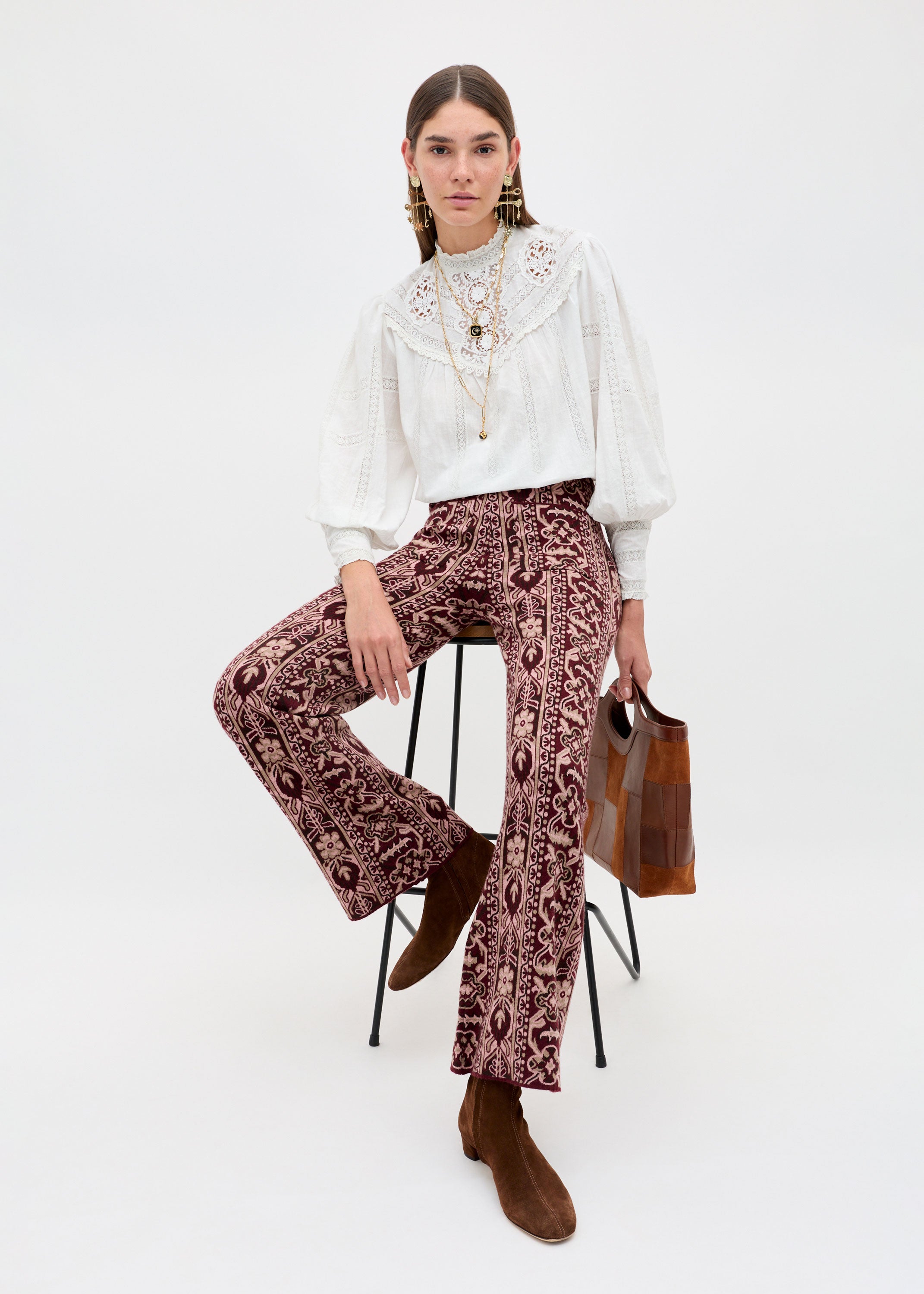 Rixo Ceara Trousers - Tapestry Bloom Bordeaux