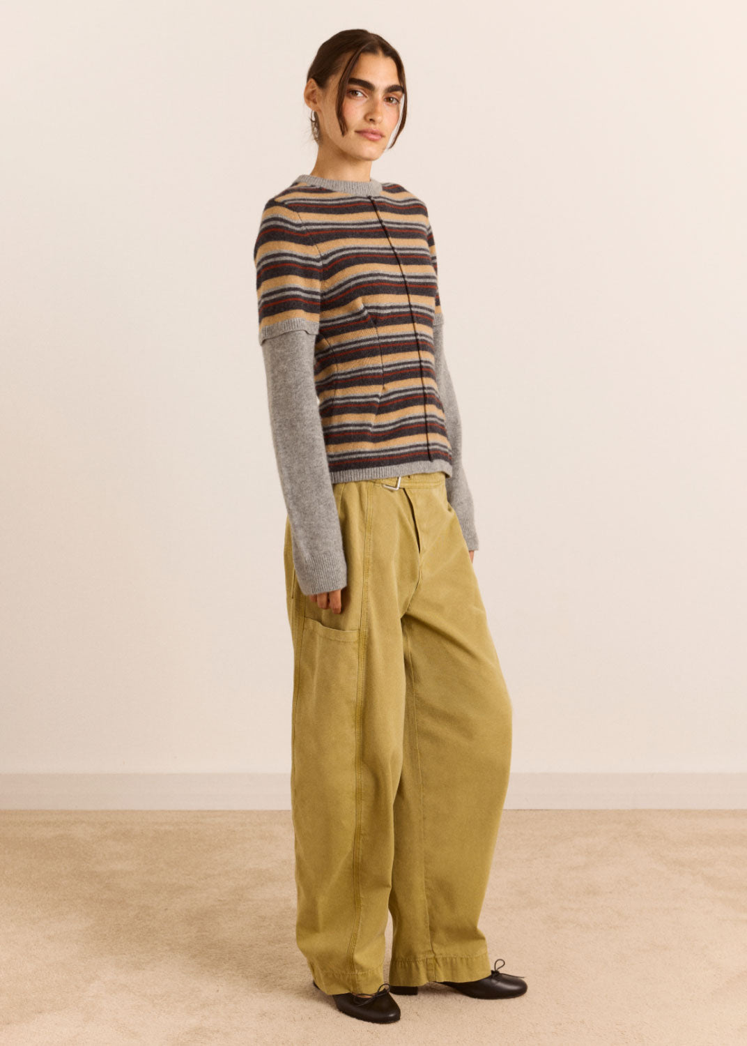 Damson Madder Clara Double Sleeve Merino Wool Jumper - Stripe