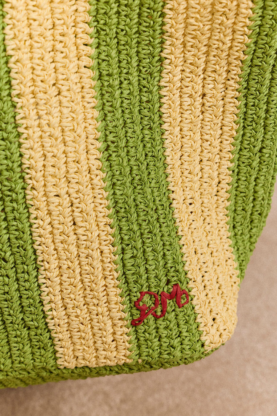 Damson Madder Orla Oversized Raffia Beach Bag - Apple Stripe