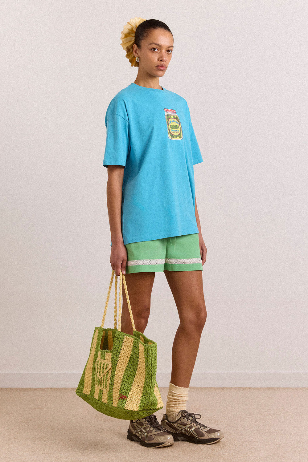 Damson Madder Orla Oversized Raffia Beach Bag - Apple Stripe