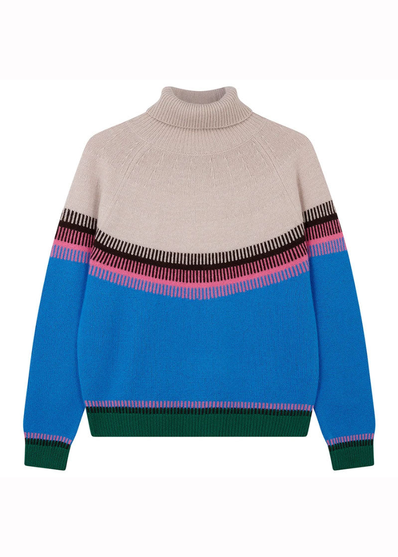 Jumper 1234 Block Fair Isle Tweed Roll Collar