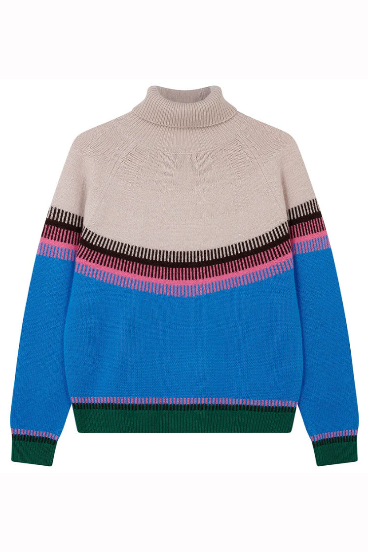 Jumper 1234 Block Fair Isle Tweed Roll Collar