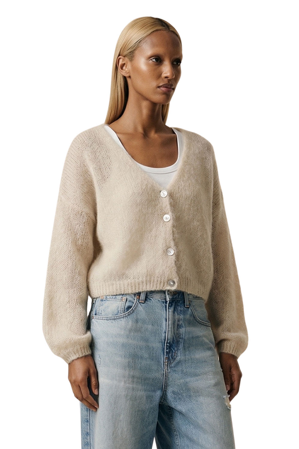 American Dreams Cornelia Cropped Cardigan - Beige