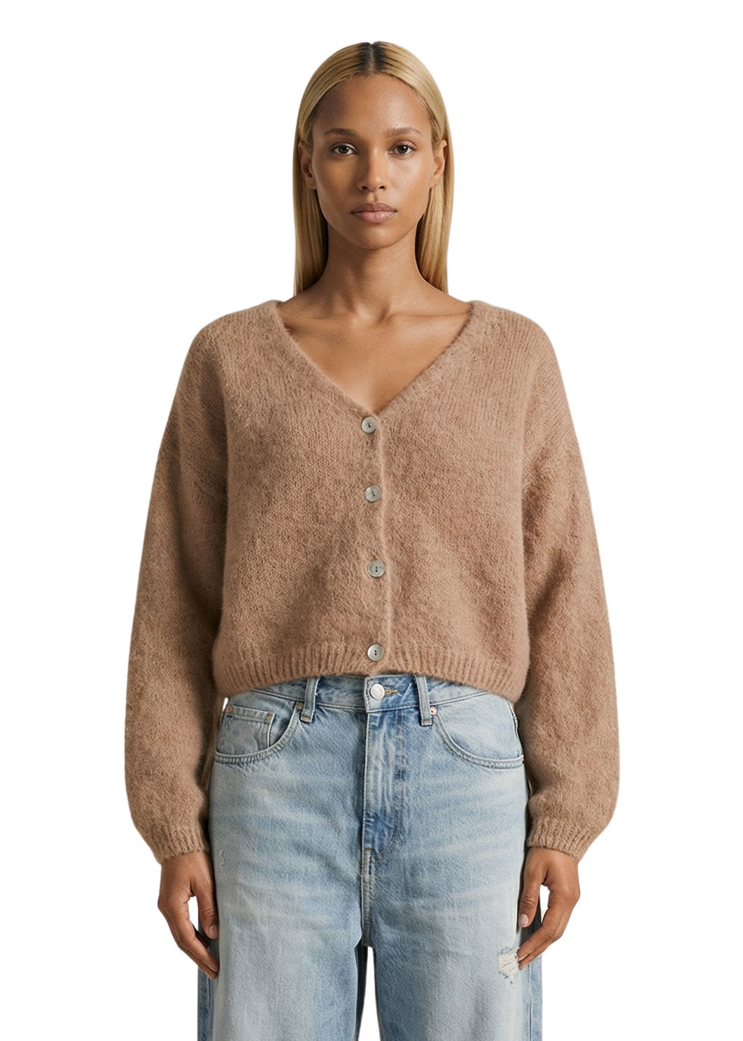 American Dreams Cornelia Cropped Cardigan - Medium Brown