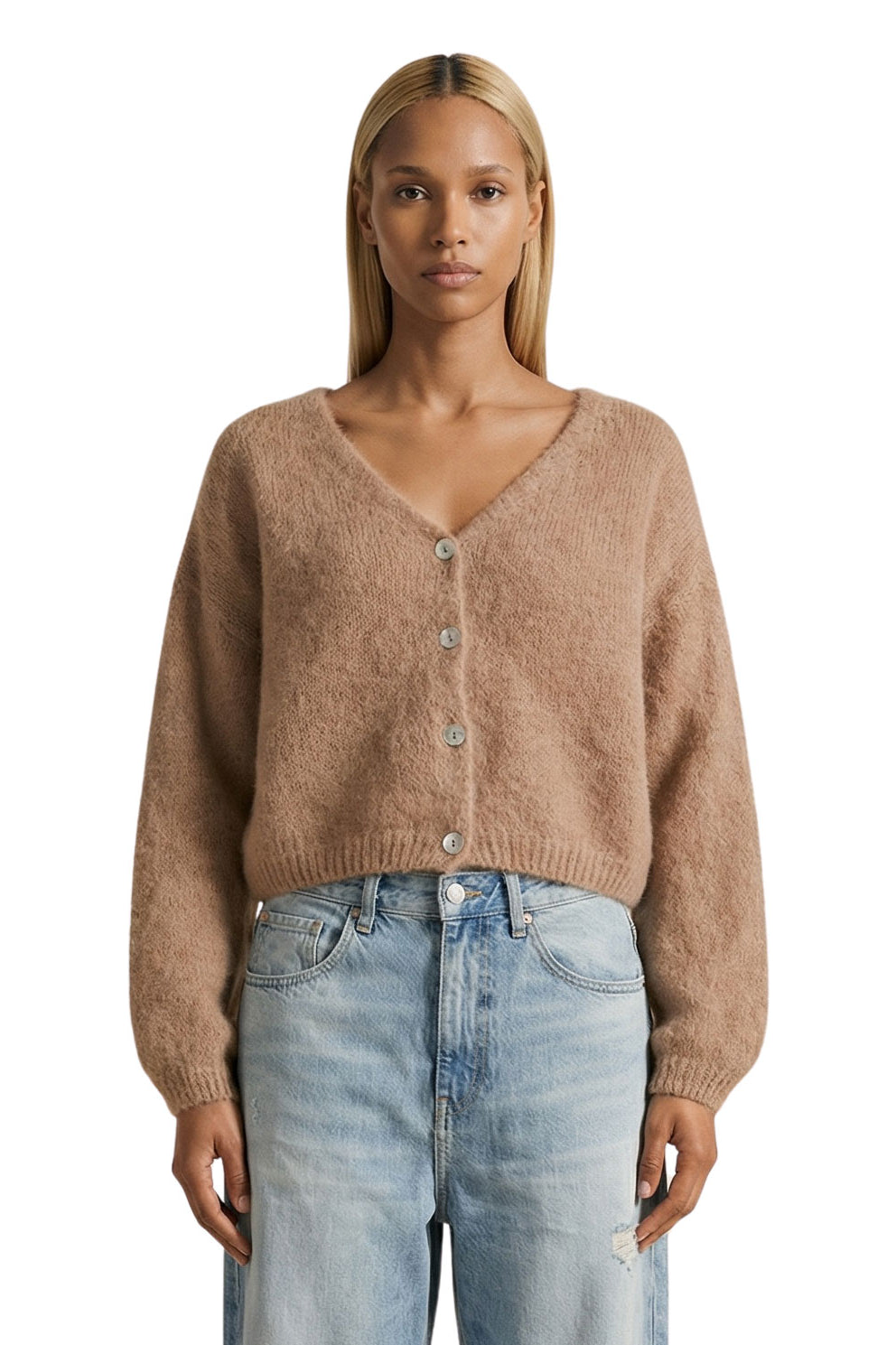 American Dreams Cornelia Cropped Cardigan - Medium Brown