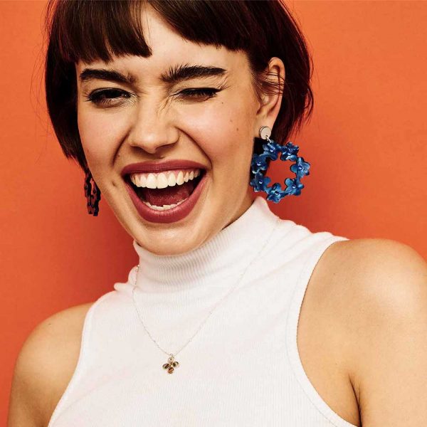Toolally - Crystal Blossom Hoop Earrings - Saphire Blue