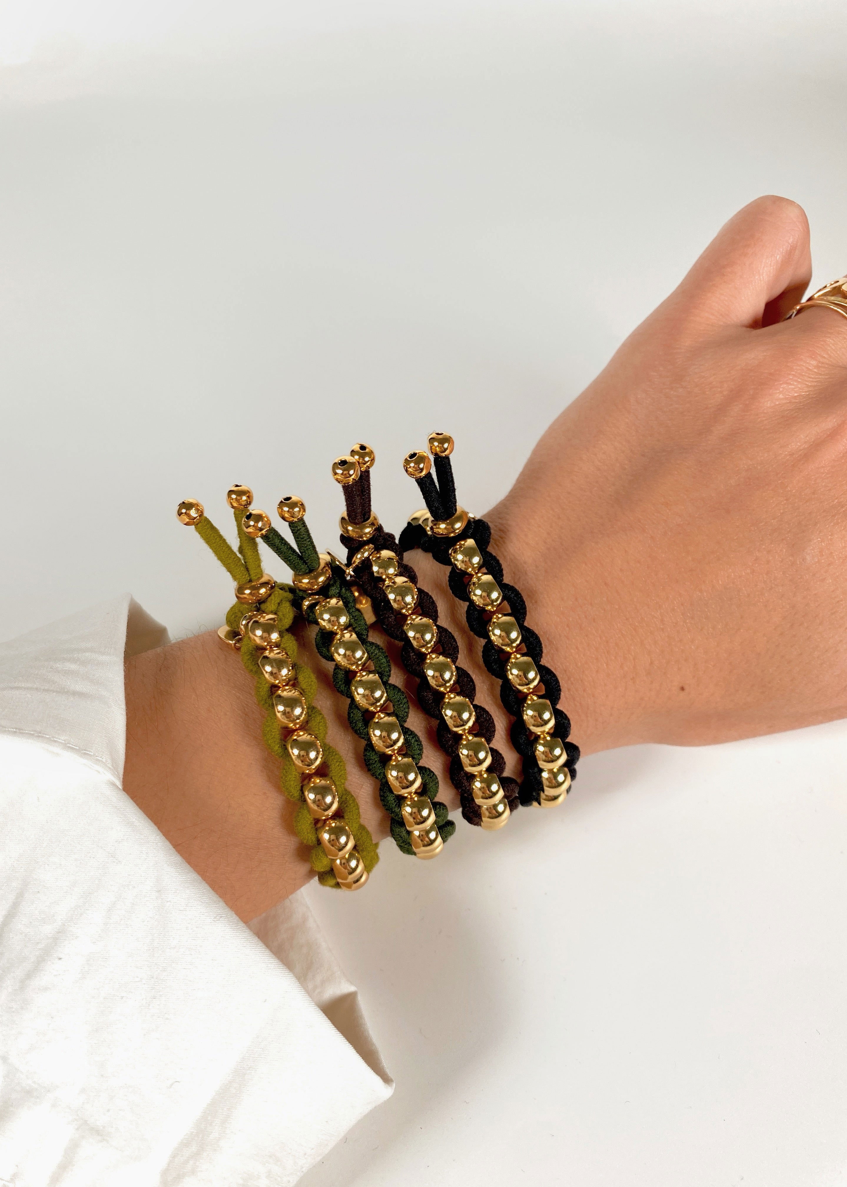 Scrunchie Is Back BICHOUS Golden Woven Hair Tie Bracelet - Brown
