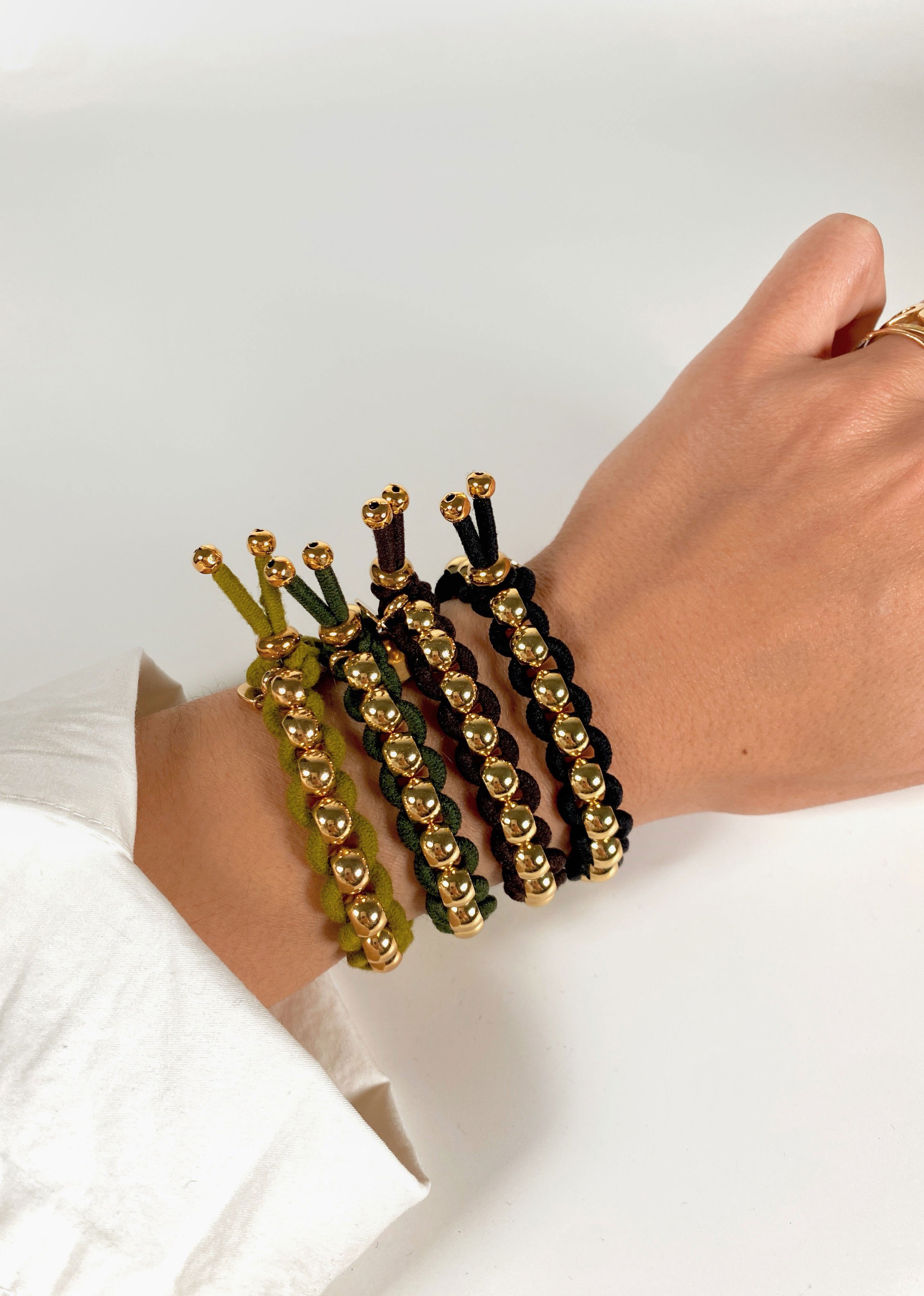 Scrunchie Is Back BICHOUS Golden Woven Hair Tie Bracelet - Brown