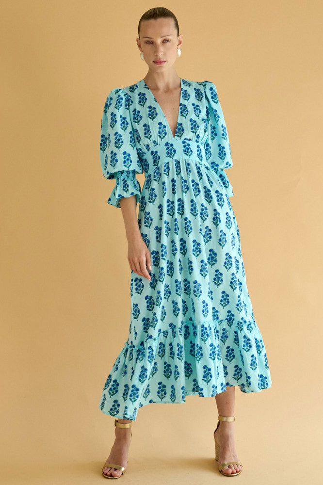 Neve & Noor Sophia Dress - Azure Fan