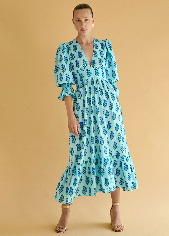 Neve & Noor Sophia Dress - Azure Fan