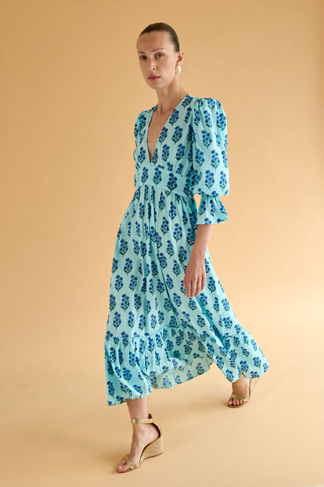 Neve & Noor Sophia Dress - Azure Fan
