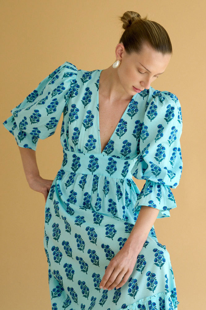 Neve & Noor Sophia Dress - Azure Fan