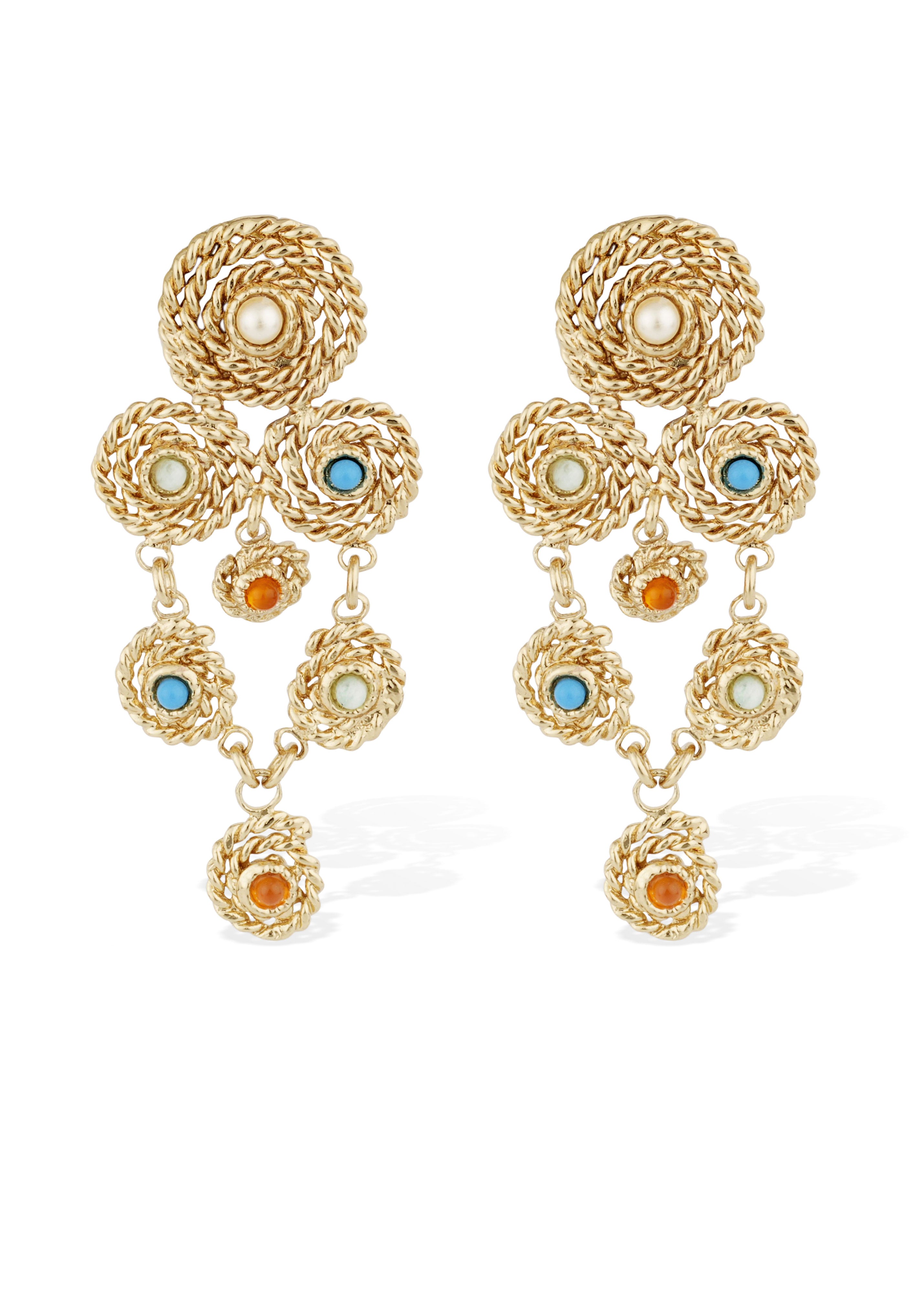 Gas Bijoux Gas Bijoux Mistral small earrings in gold-plated twisted thread with cabochon and strass detail