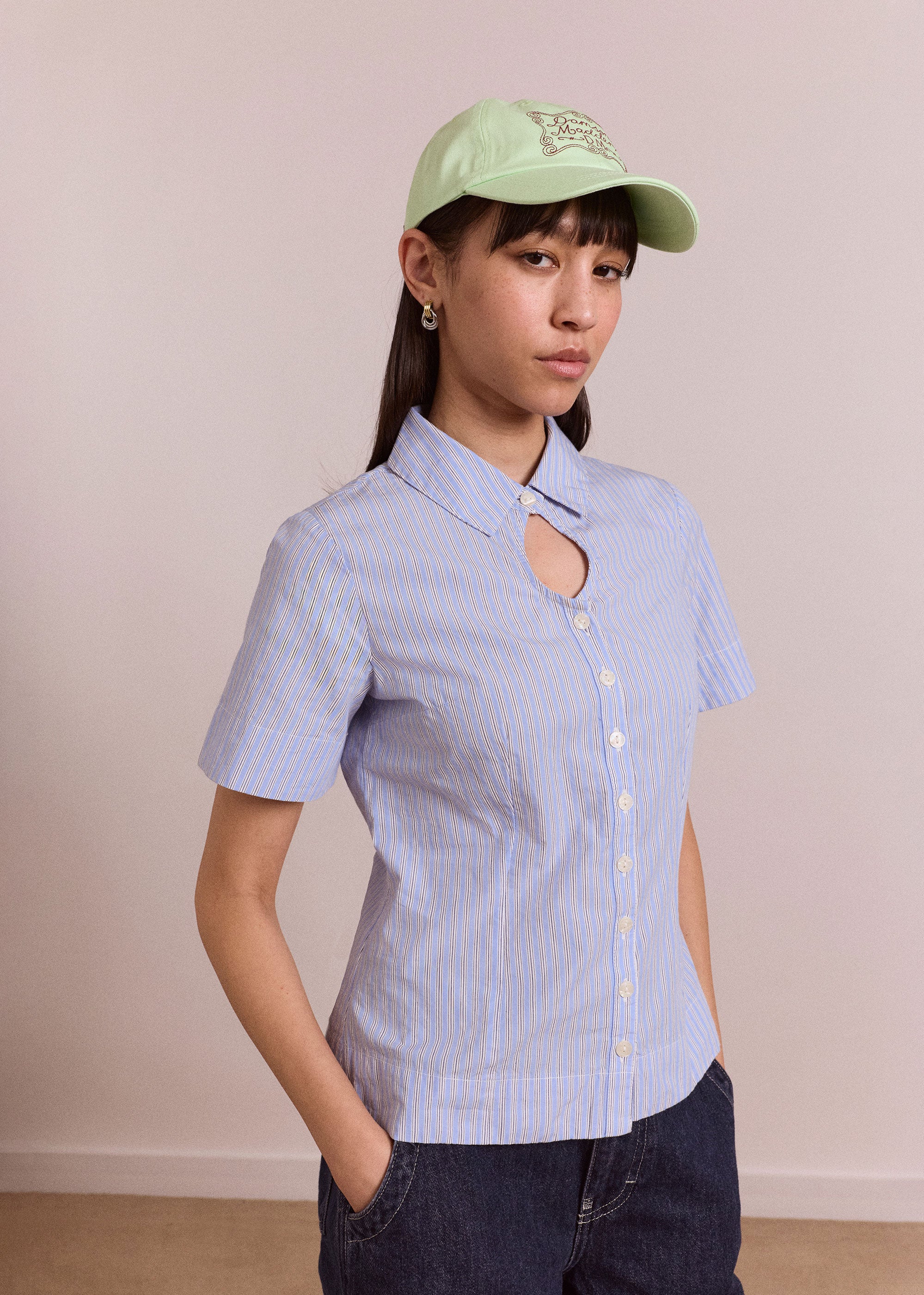 Damson Madder Ebba Shirt - Mini Blue Stripe