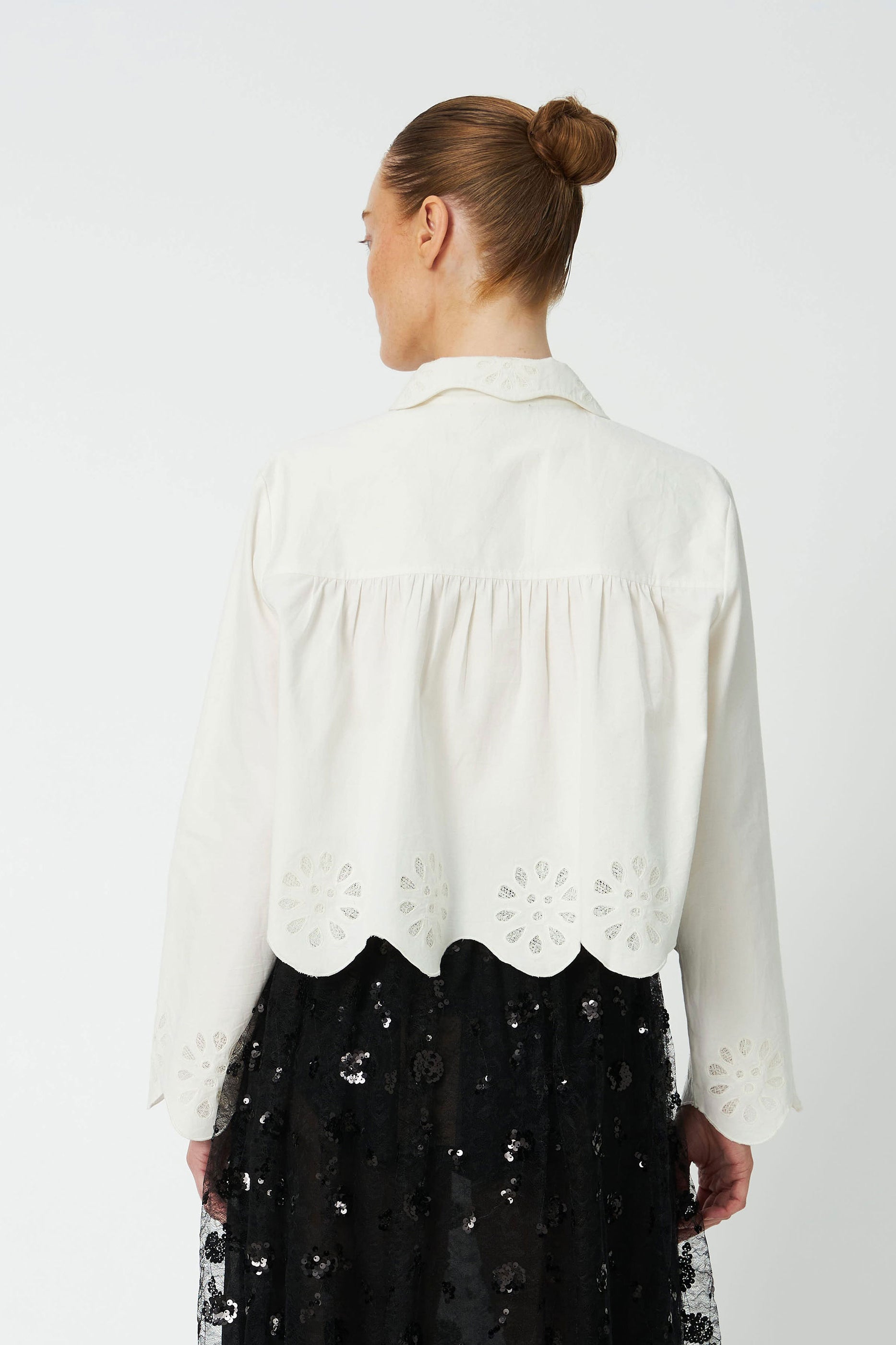Stella Nova Cropped Blouse with Embroidery Anglaise - White