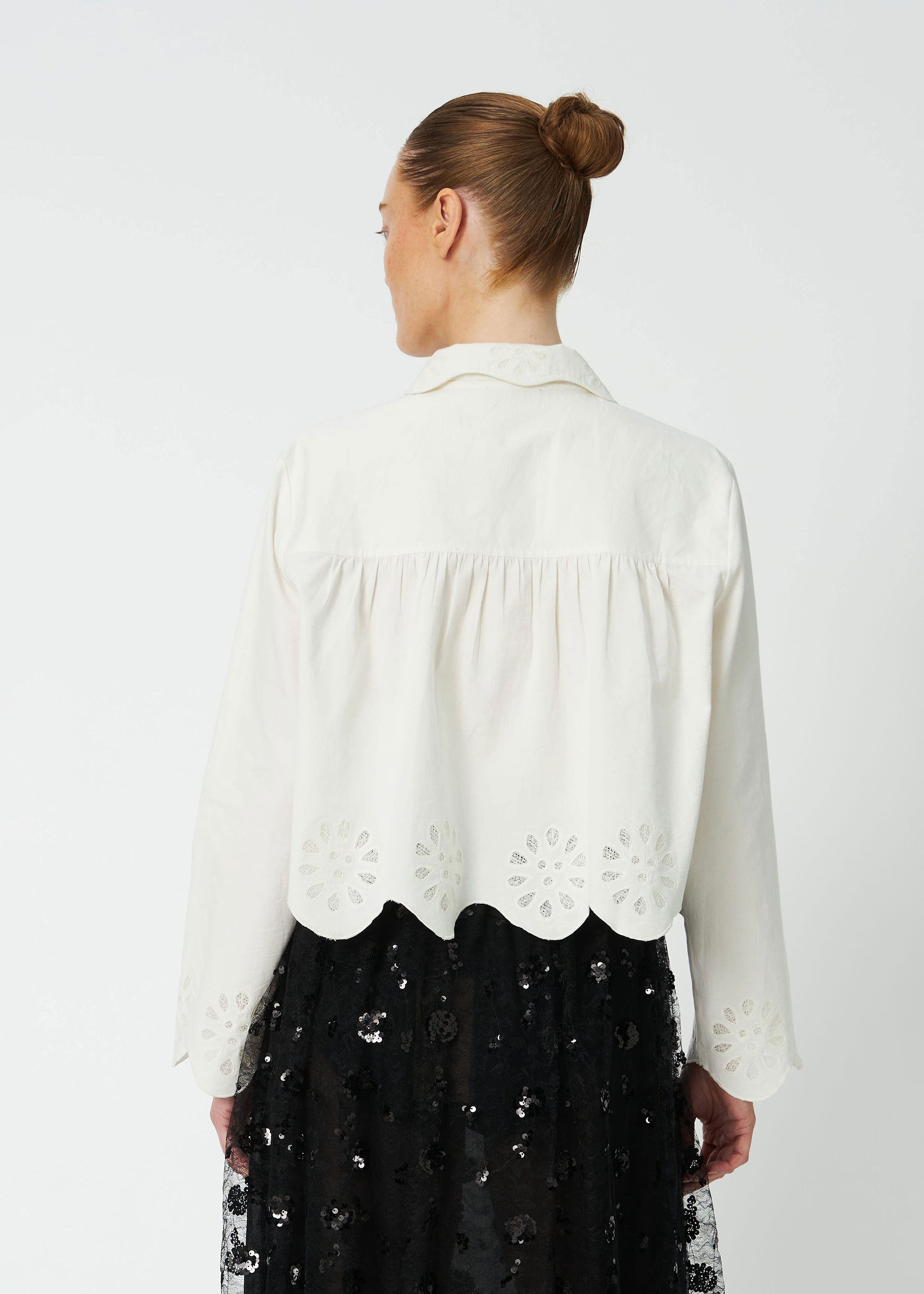 Stella Nova Cropped Blouse with Embroidery Anglaise - White