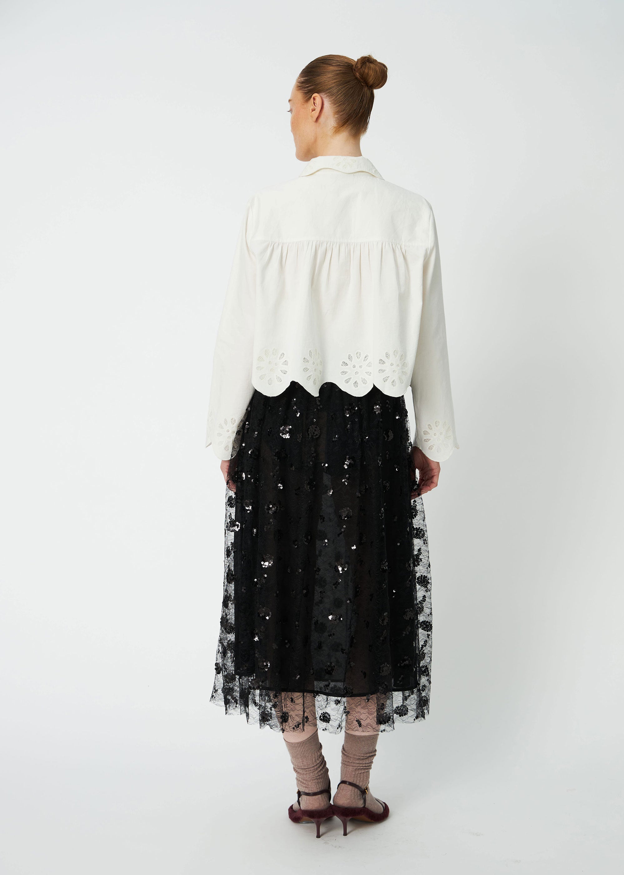 Stella Nova Cropped Blouse with Embroidery Anglaise - White
