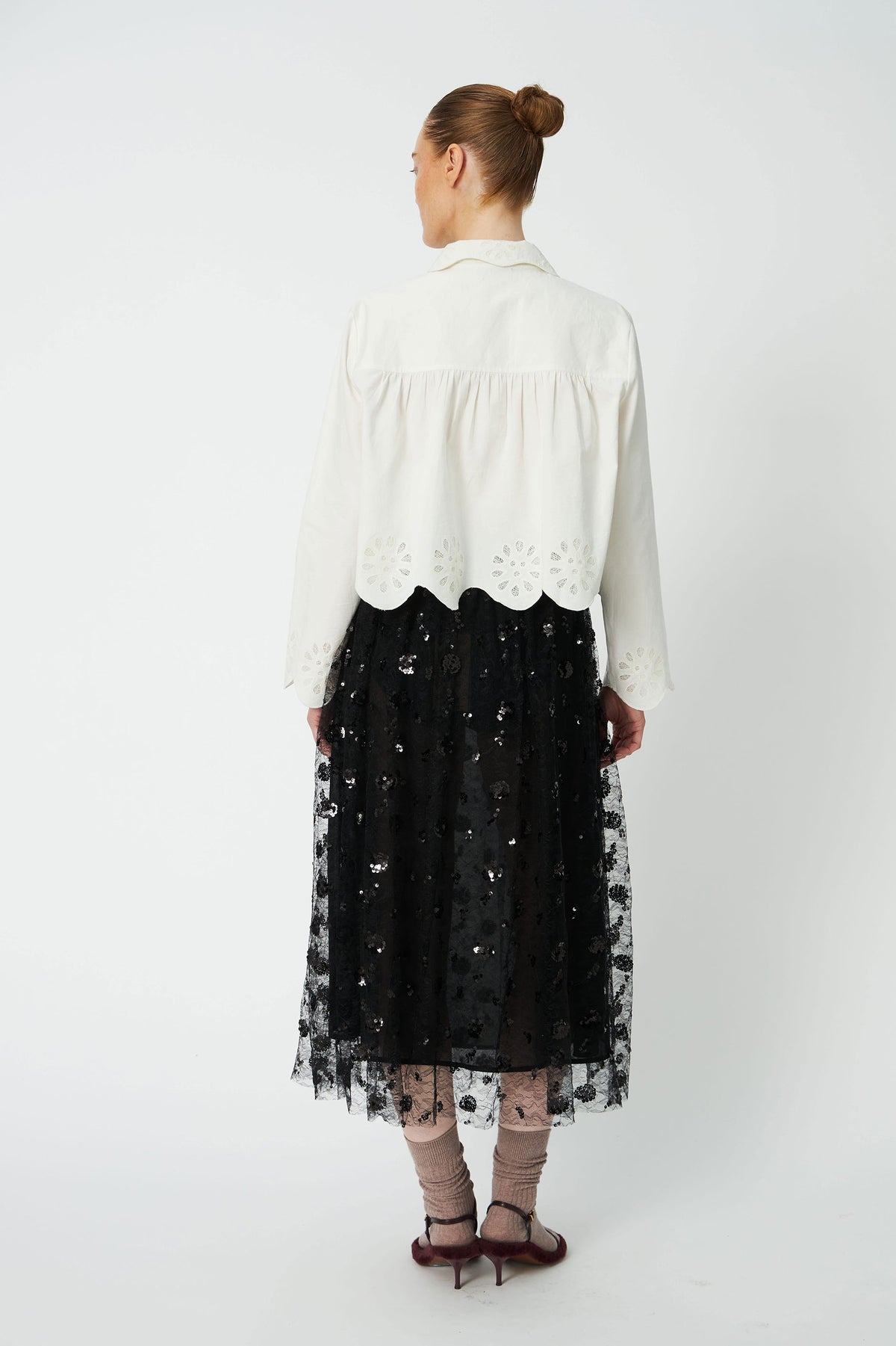 Stella Nova Cropped Blouse with Embroidery Anglaise - White