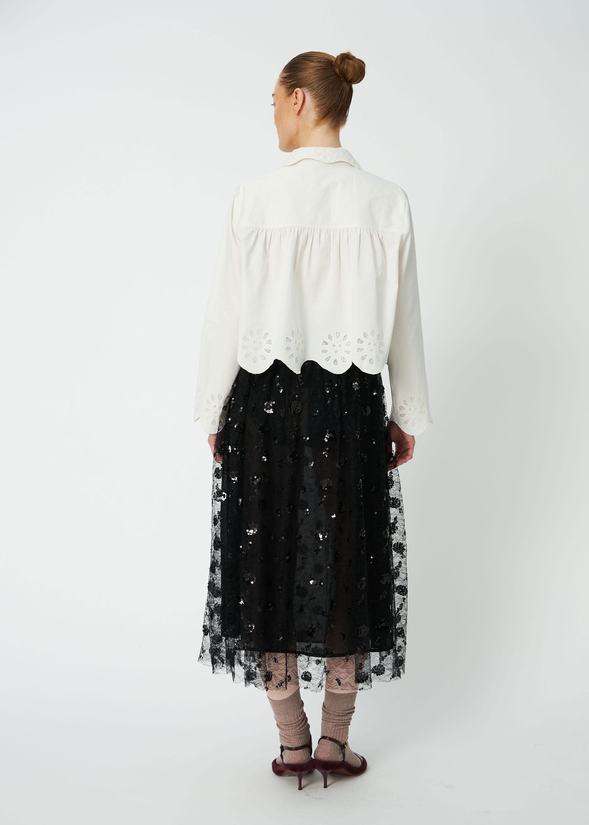 Stella Nova Cropped Blouse with Embroidery Anglaise - White
