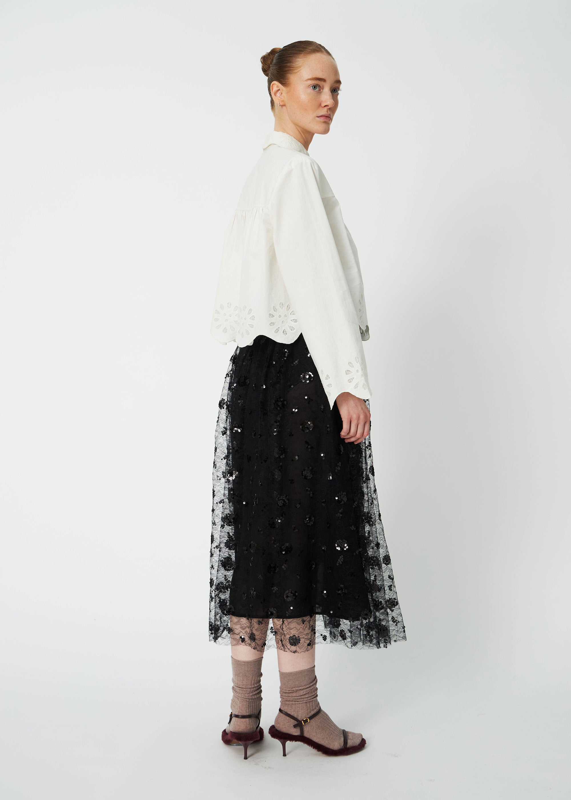 Stella Nova Cropped Blouse with Embroidery Anglaise - White