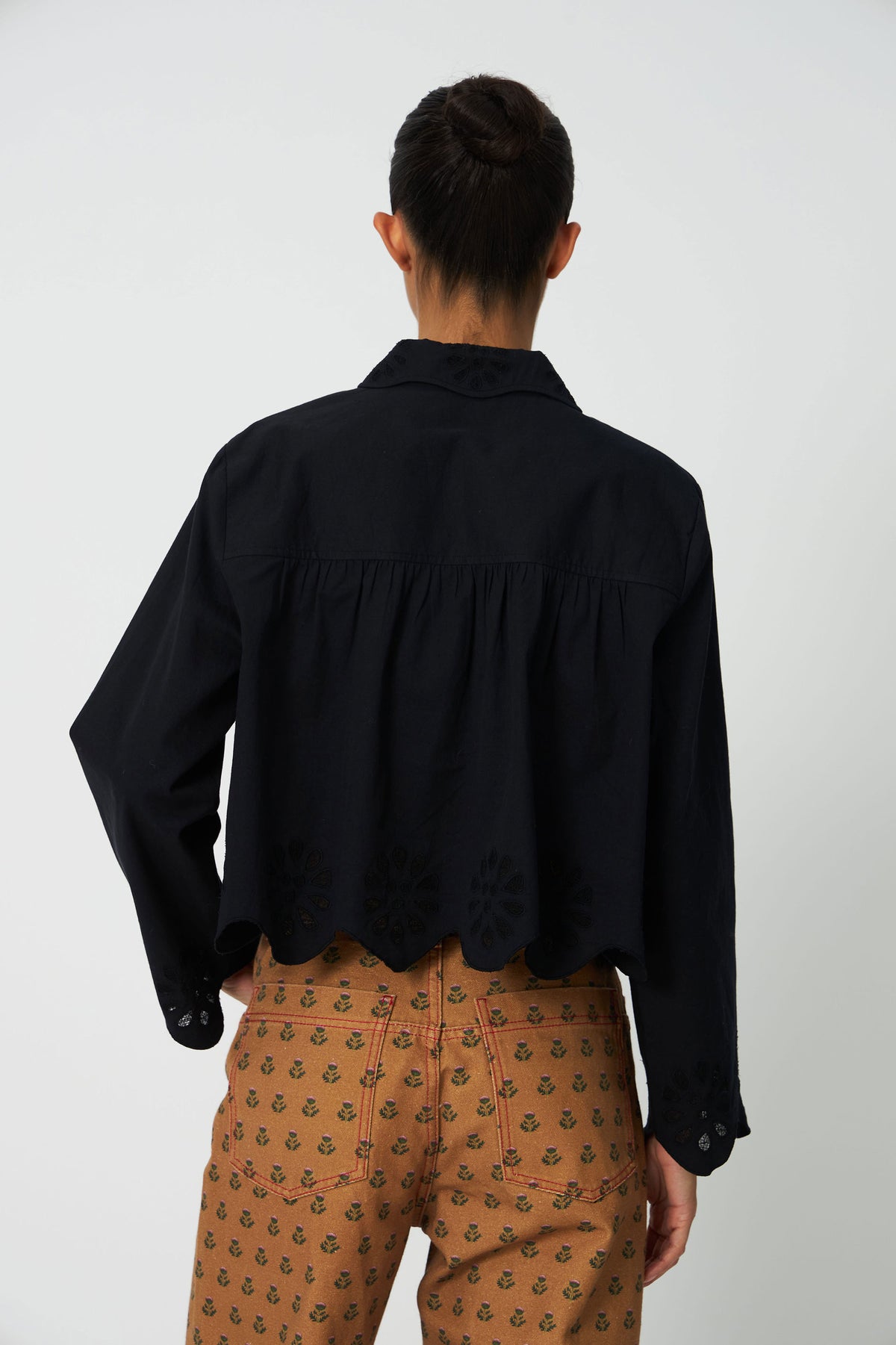 Stella Nova Cropped Blouse with Embroidery Anglaise - Black