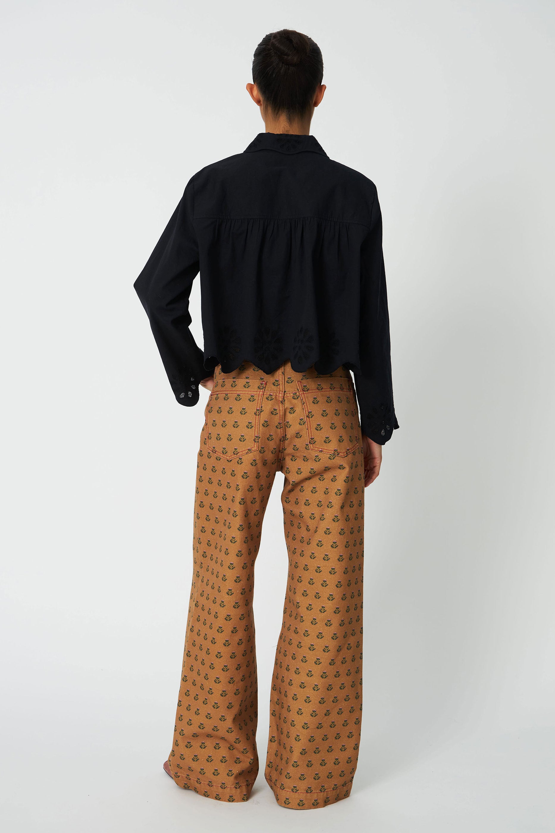 Stella Nova Cropped Blouse with Embroidery Anglaise - Black