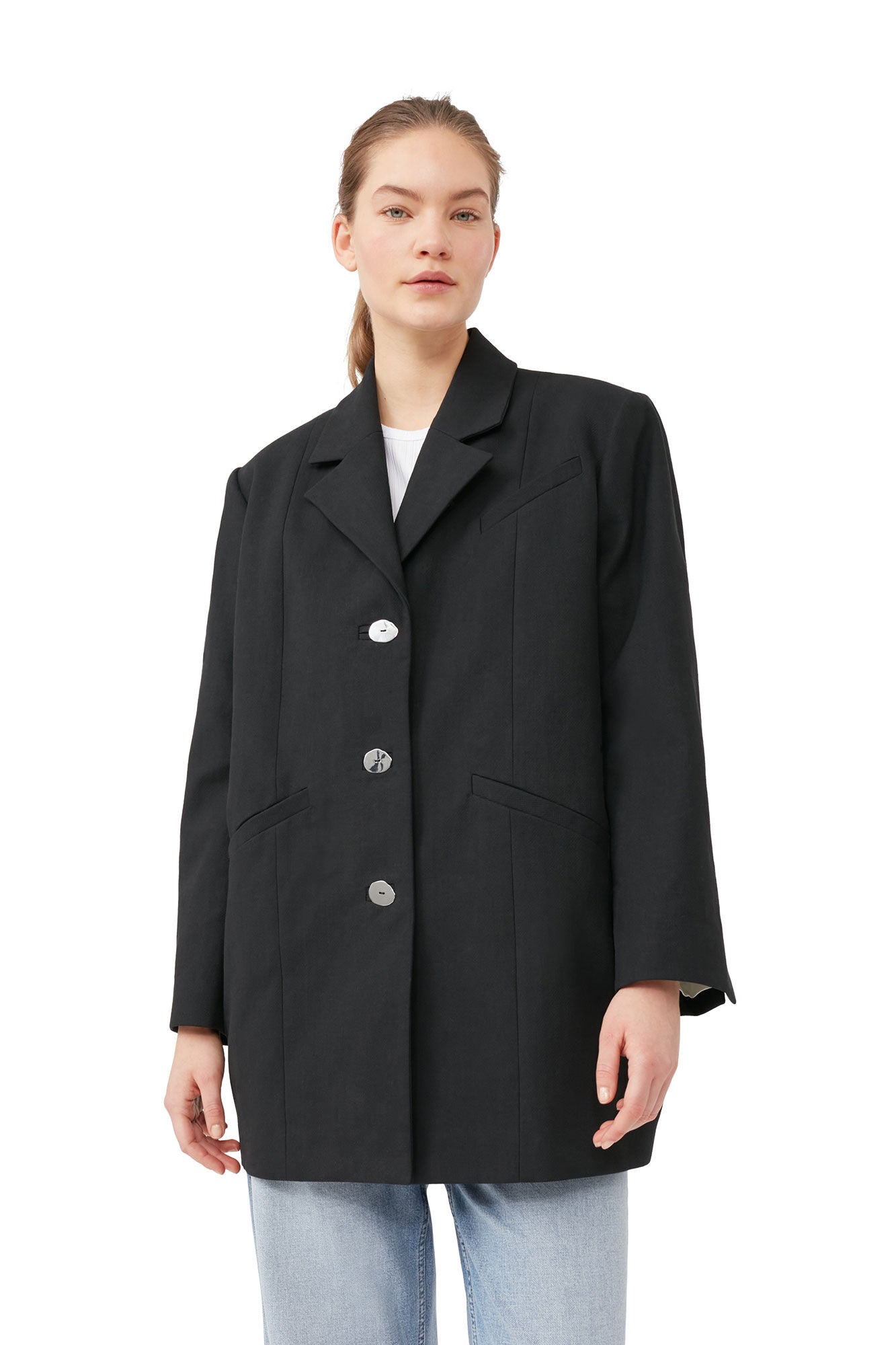 GANNI - Cotton Suiting Oversized Blazer