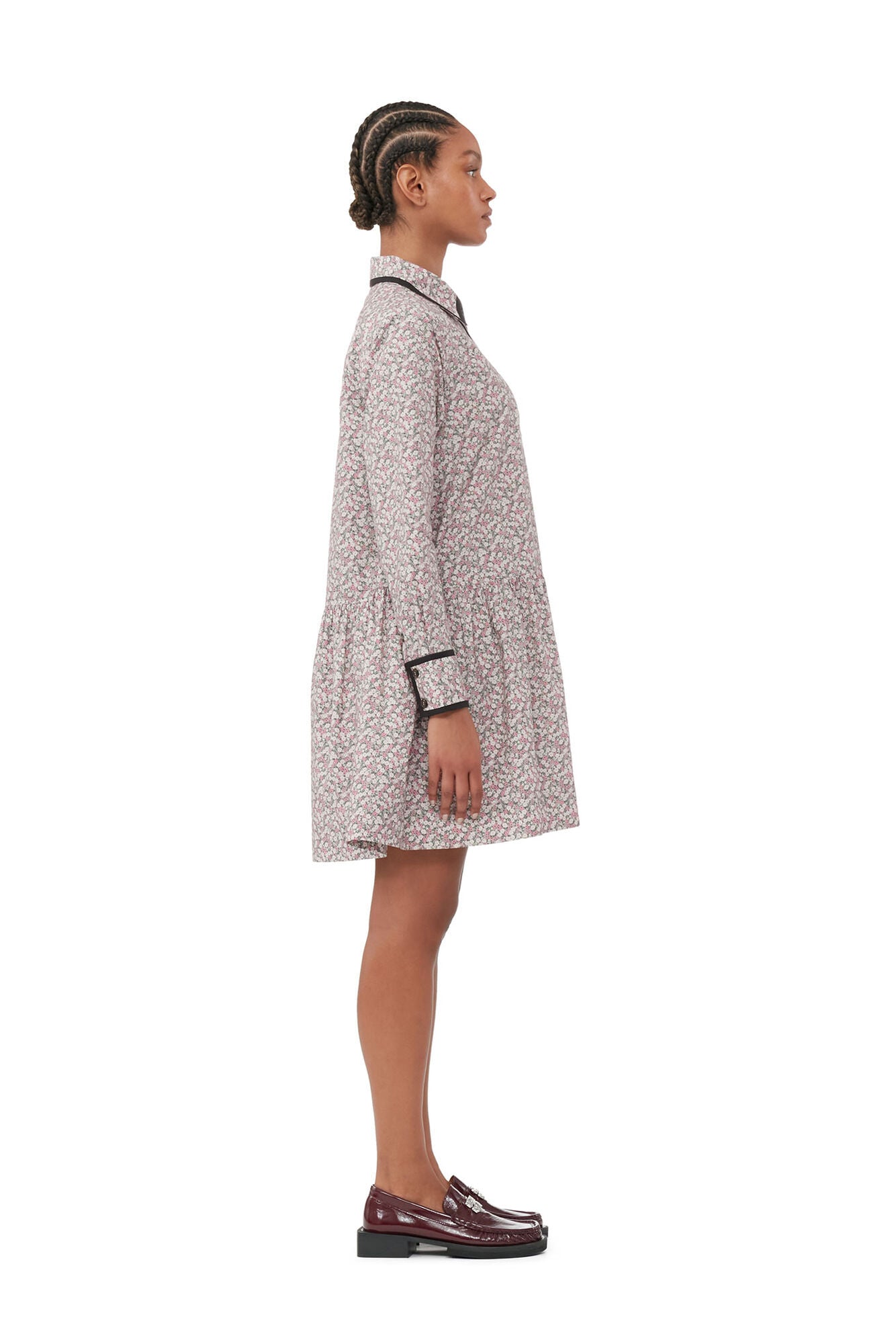 GANNI - Printed Cotton Mini Shirt Dress Forest Grey