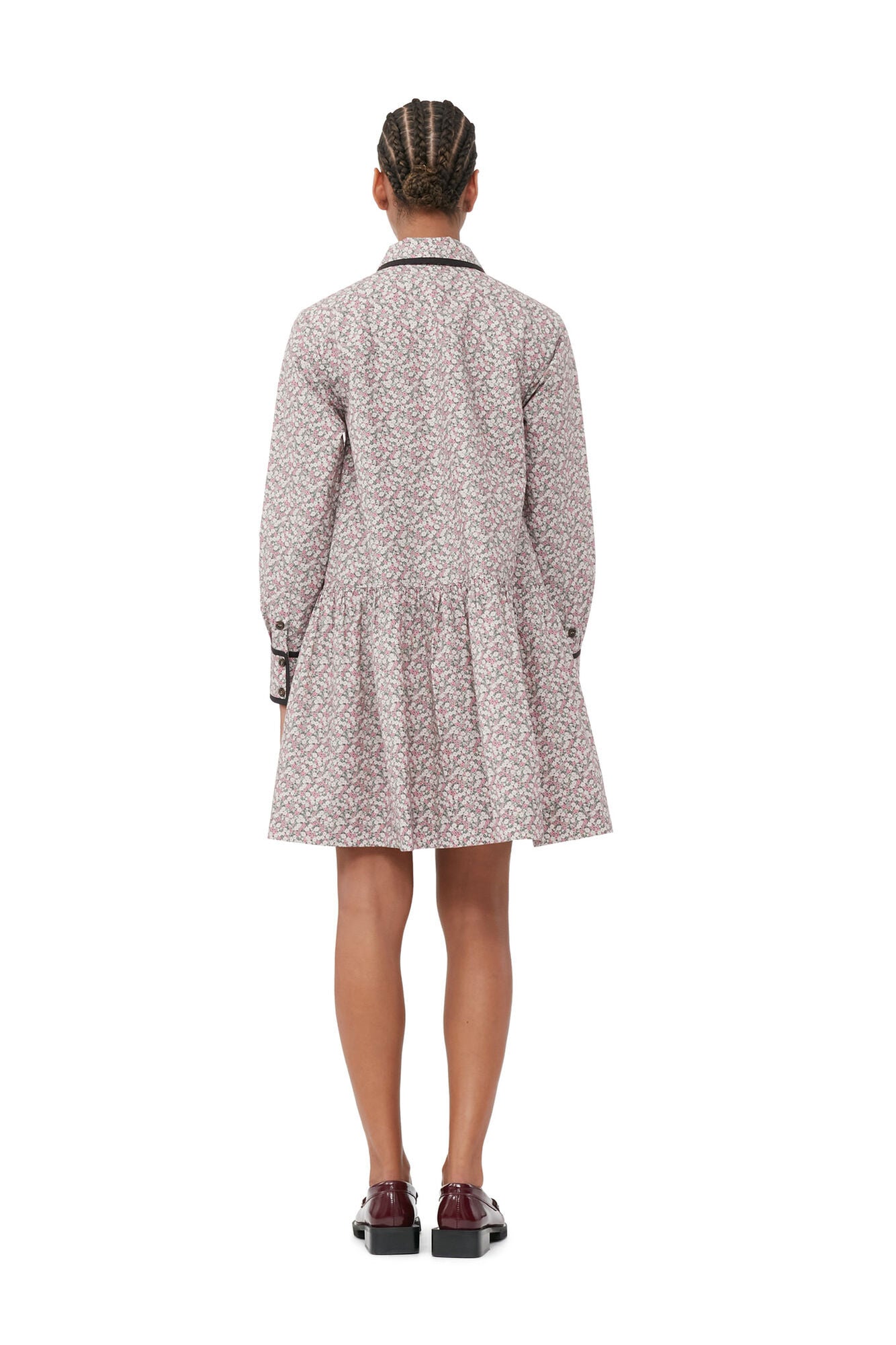 GANNI - Printed Cotton Mini Shirt Dress Forest Grey