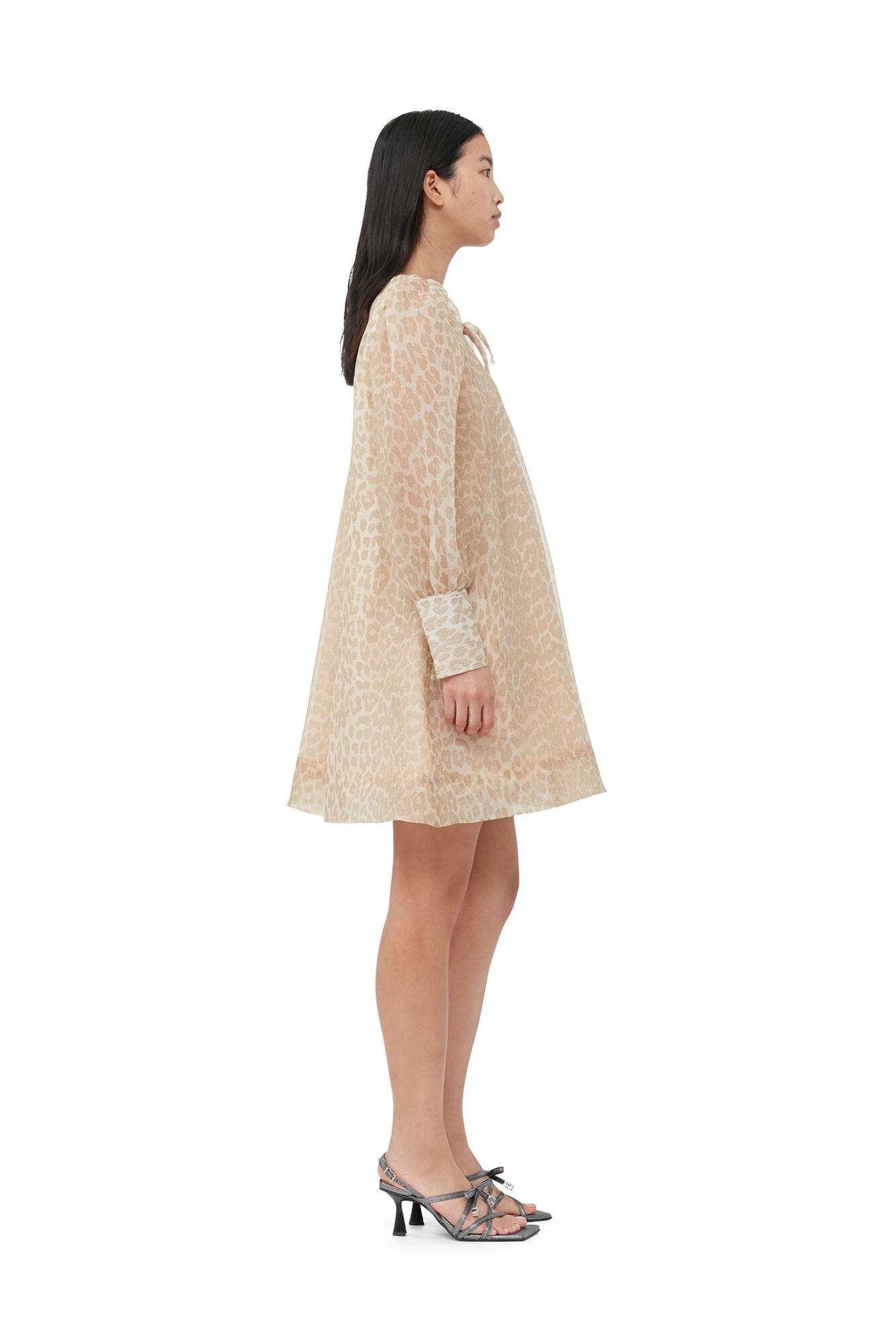 GANNI - Organza A-shaped Mini Dress Oyster Gray