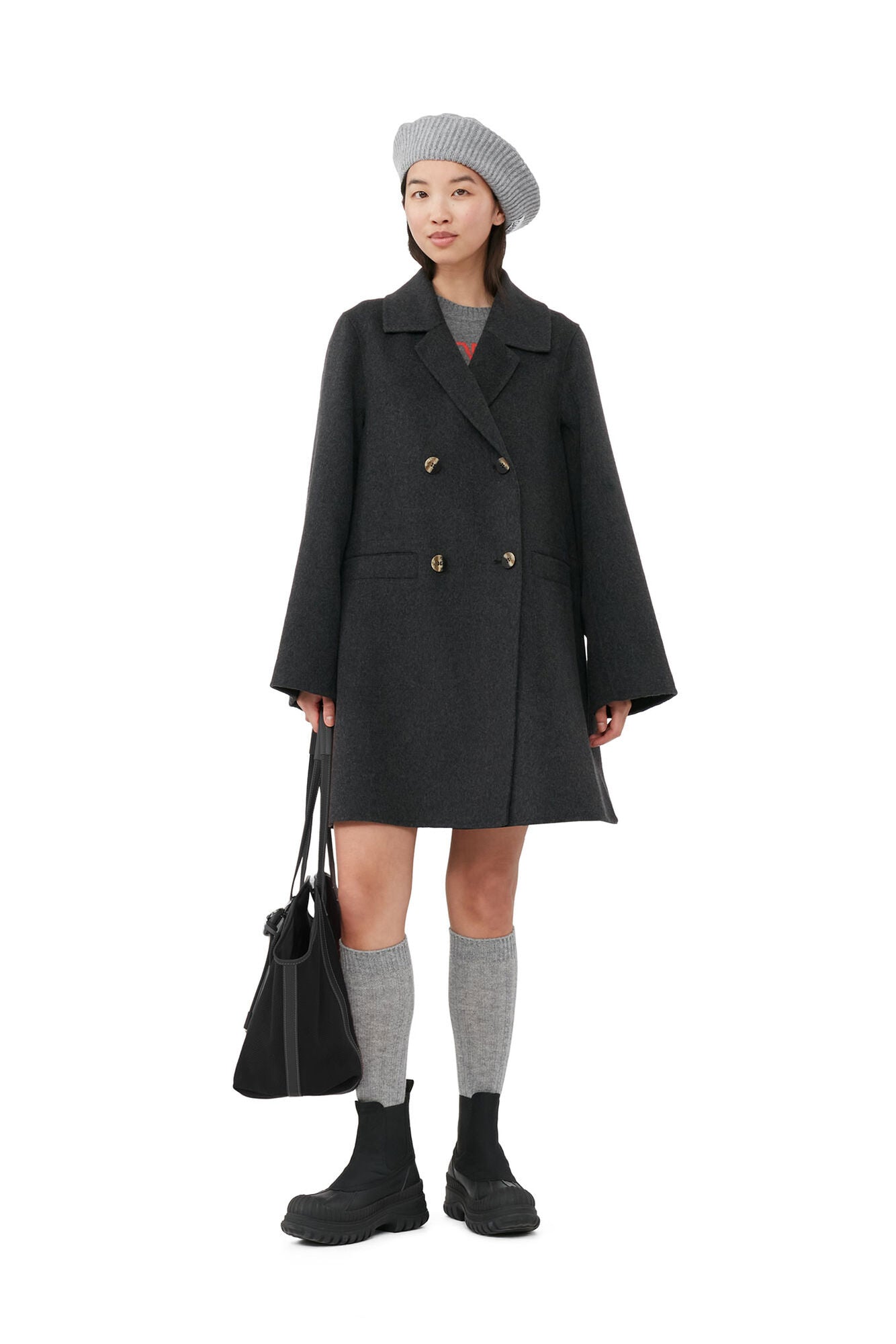 GANNI - Wool Midi Jacket Phantom